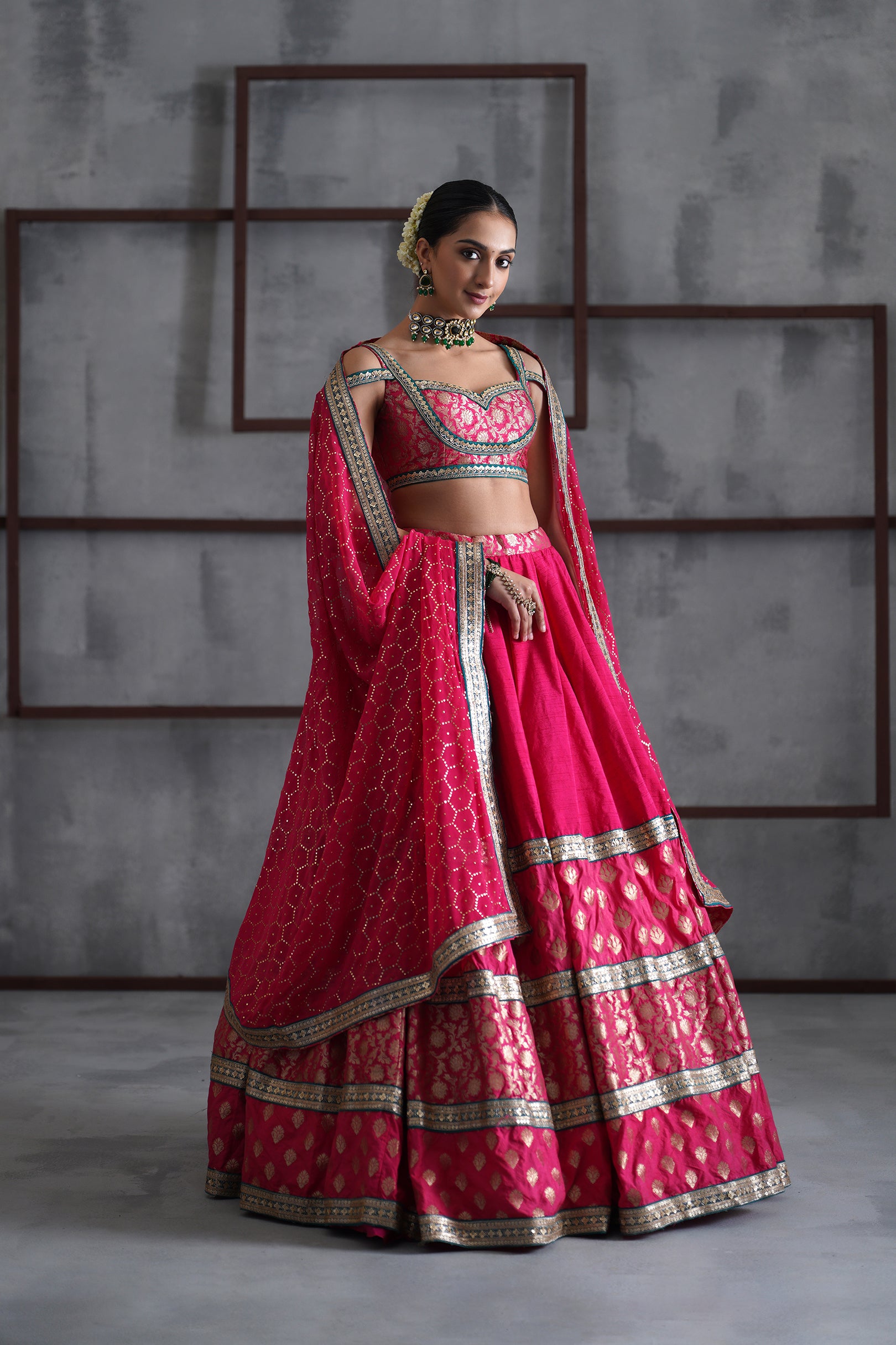 HOT PINK BROCADE BLOUSE, LEHANGA DUPATTA