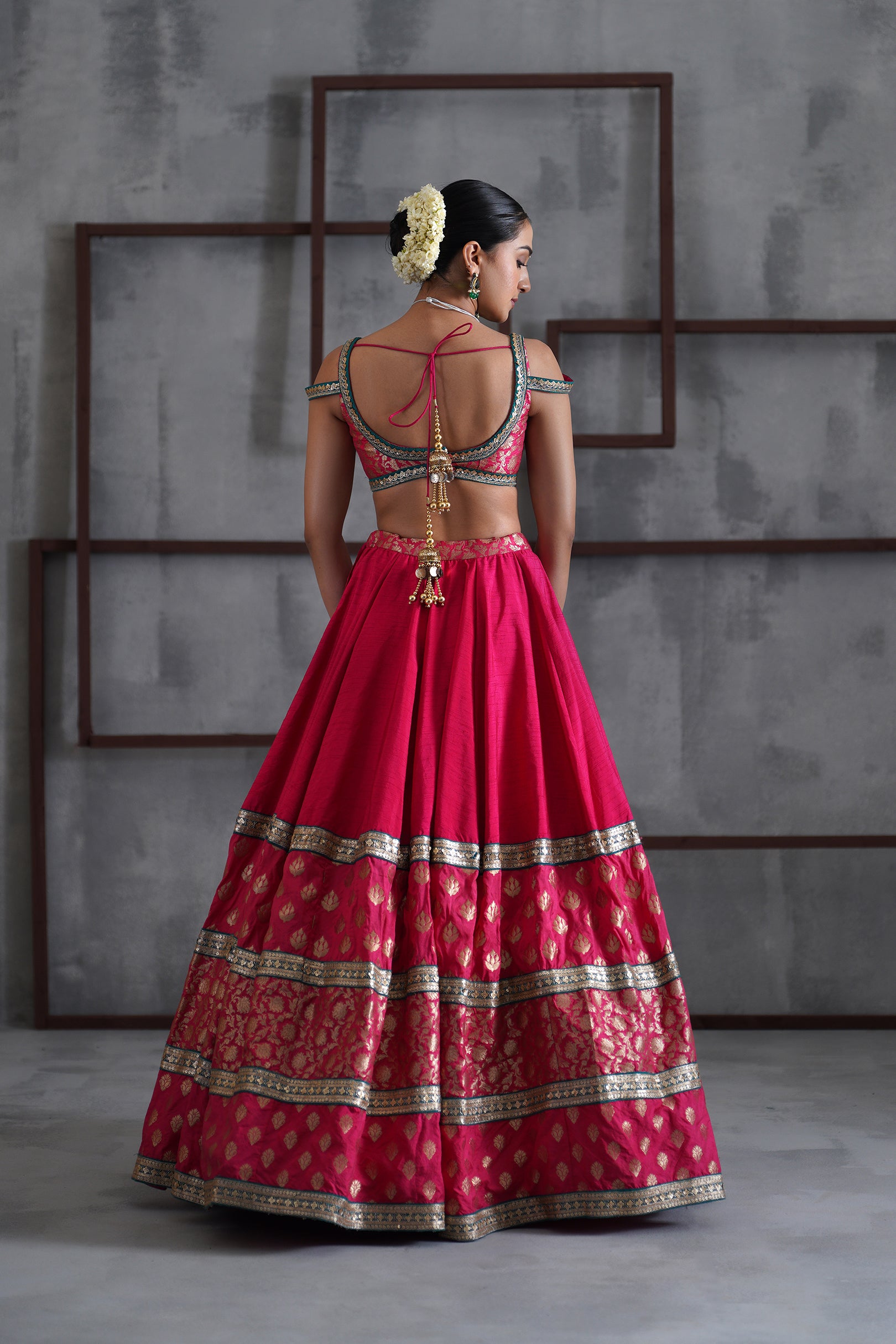 HOT PINK BROCADE BLOUSE, LEHANGA DUPATTA