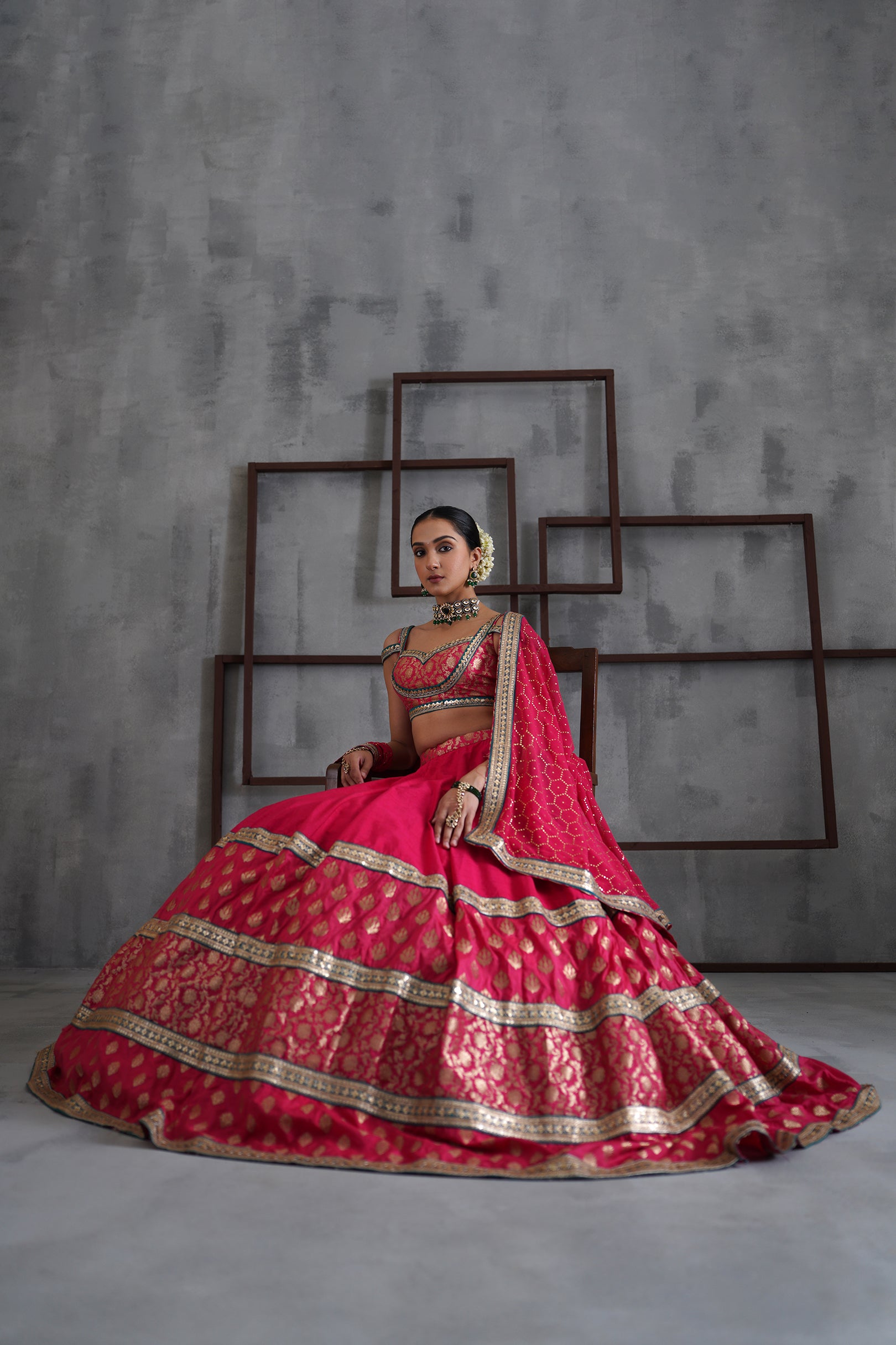 HOT PINK BROCADE BLOUSE, LEHANGA DUPATTA