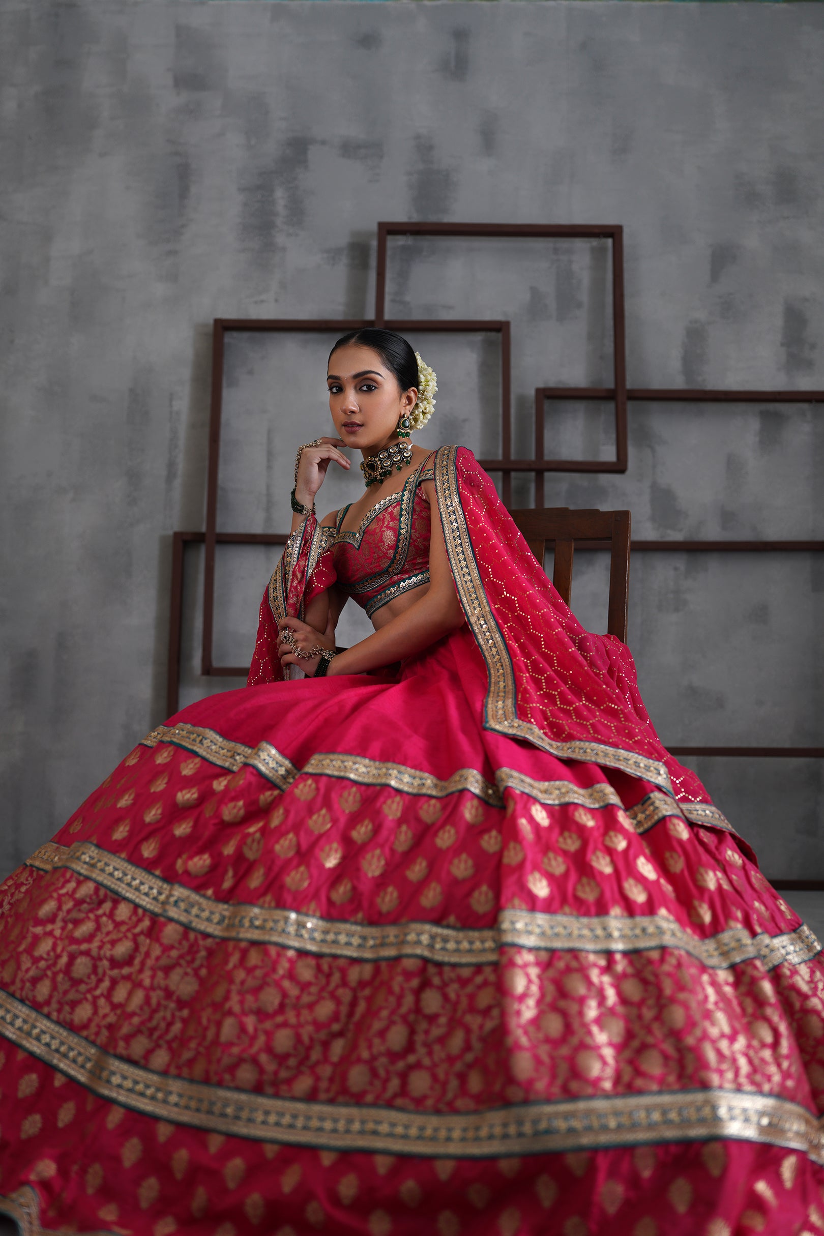HOT PINK BROCADE BLOUSE, LEHANGA DUPATTA