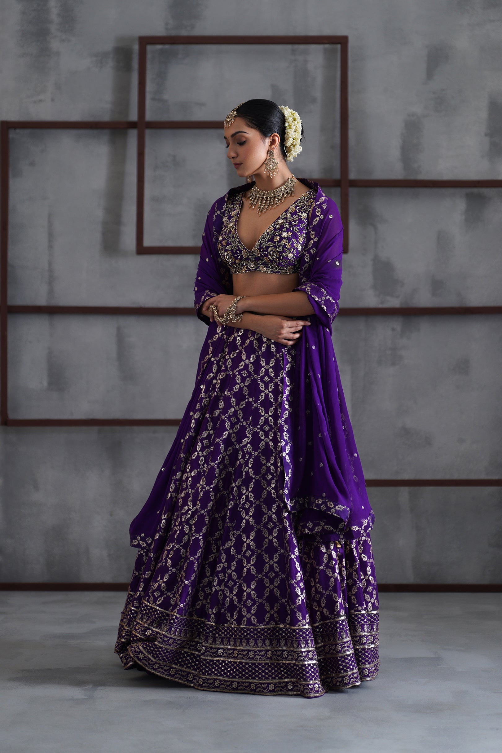 PURPLE EMBROIDERED BLOUSE, BANARSI LEHANGA, DUPATTA