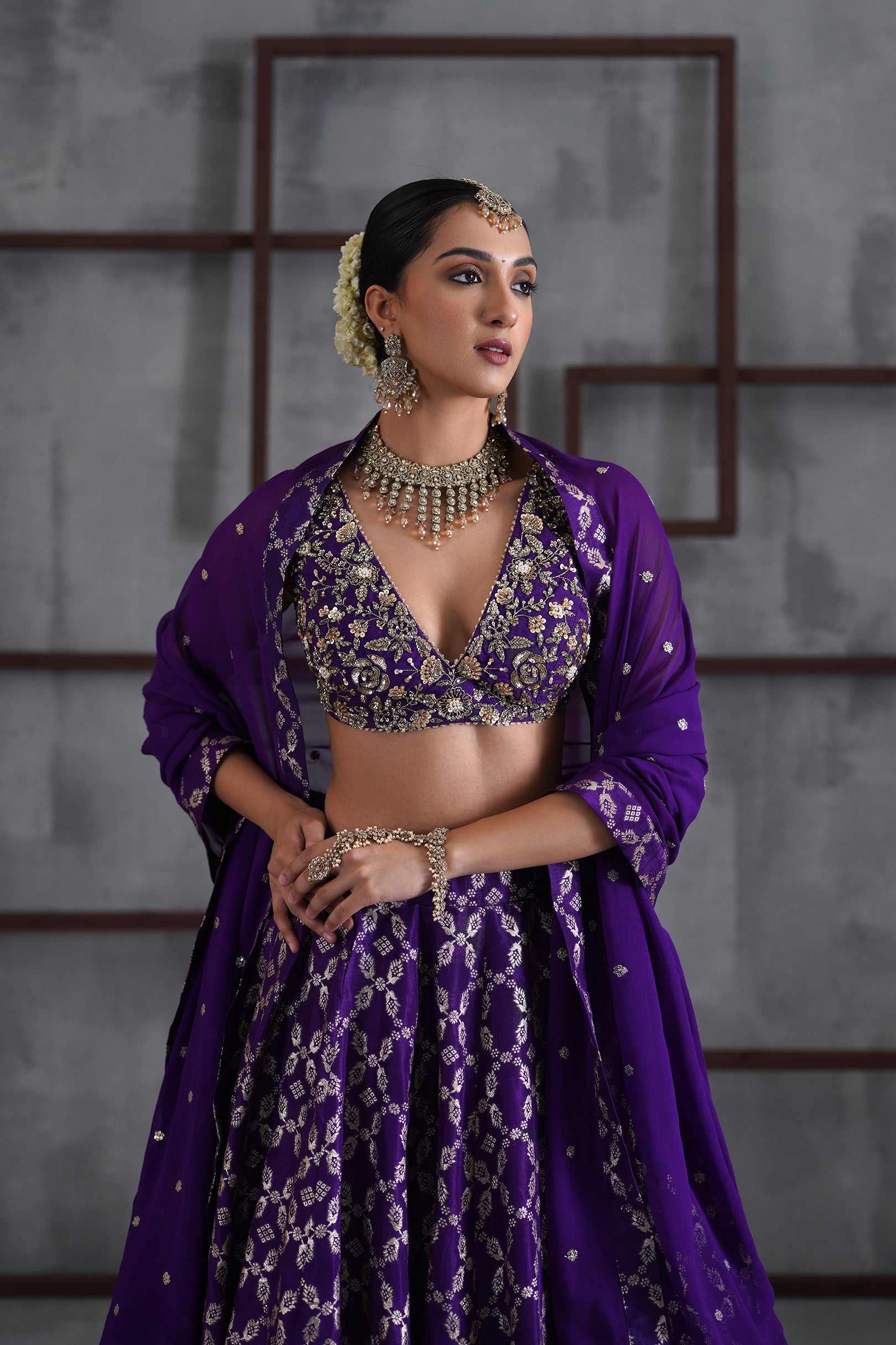 PURPLE EMBROIDERED BLOUSE, BANARSI LEHANGA, DUPATTA