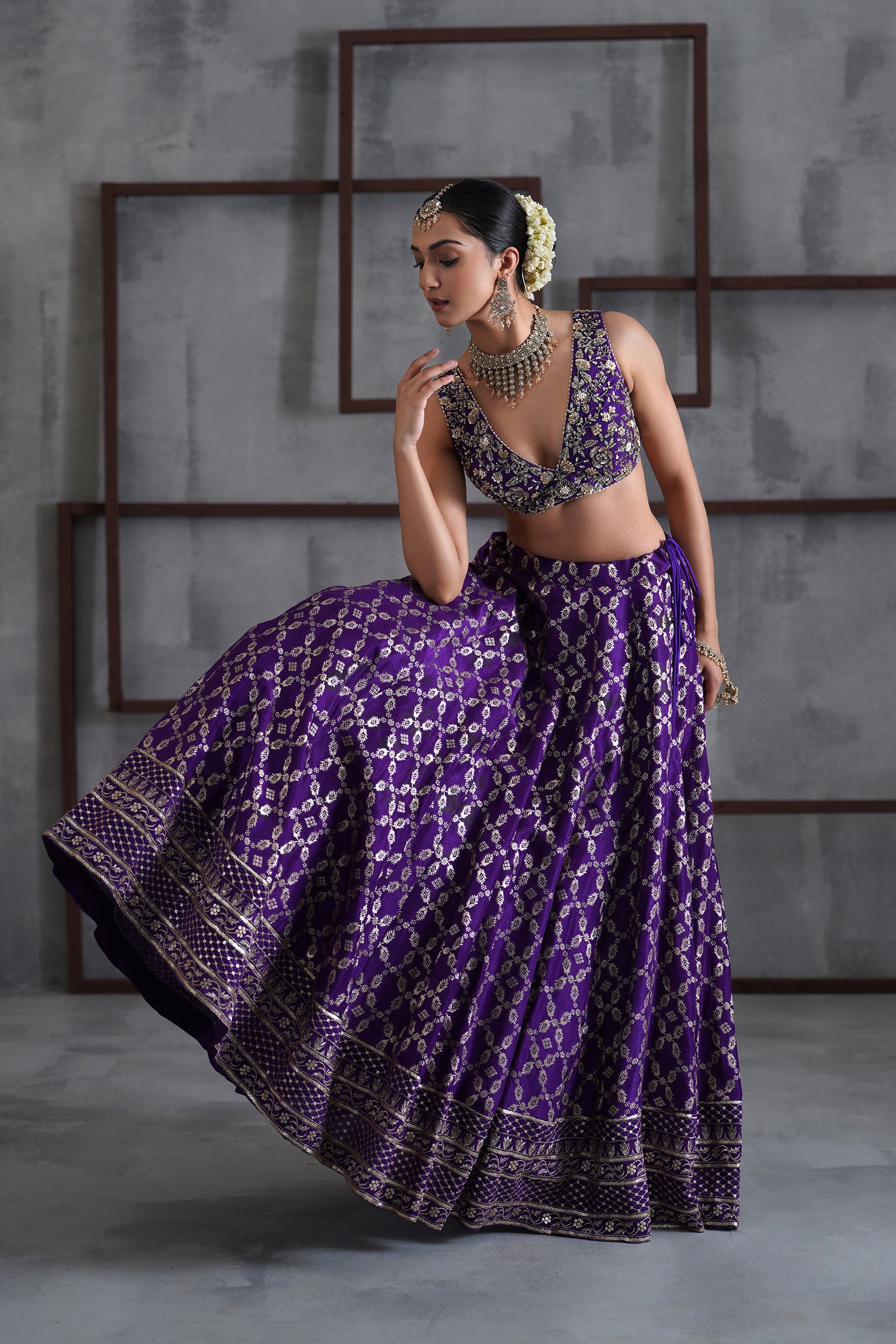 PURPLE EMBROIDERED BLOUSE, BANARSI LEHANGA, DUPATTA