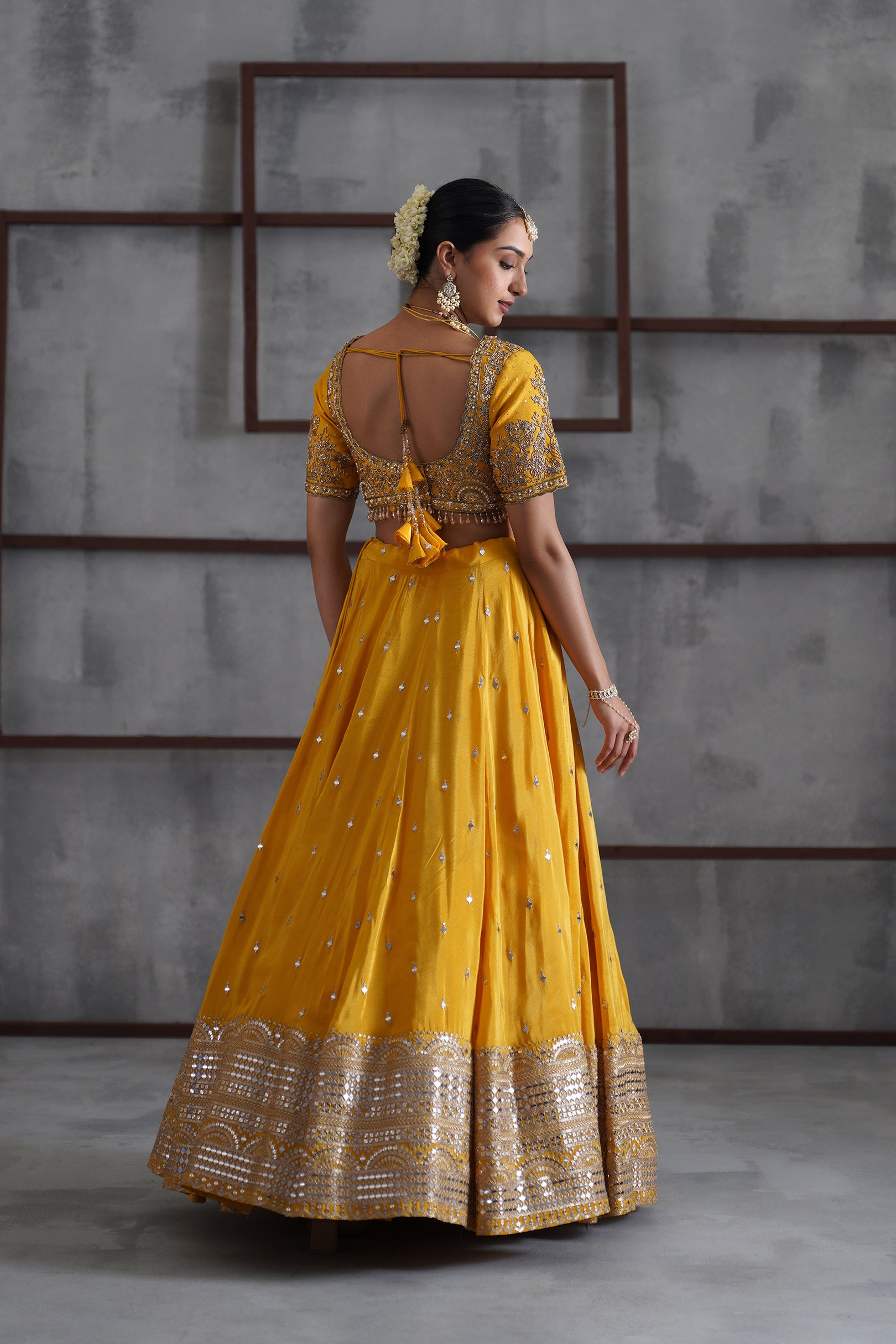 YELLOW EMBROIDERED BLOUSE, LEHENGA AND DUPATTA