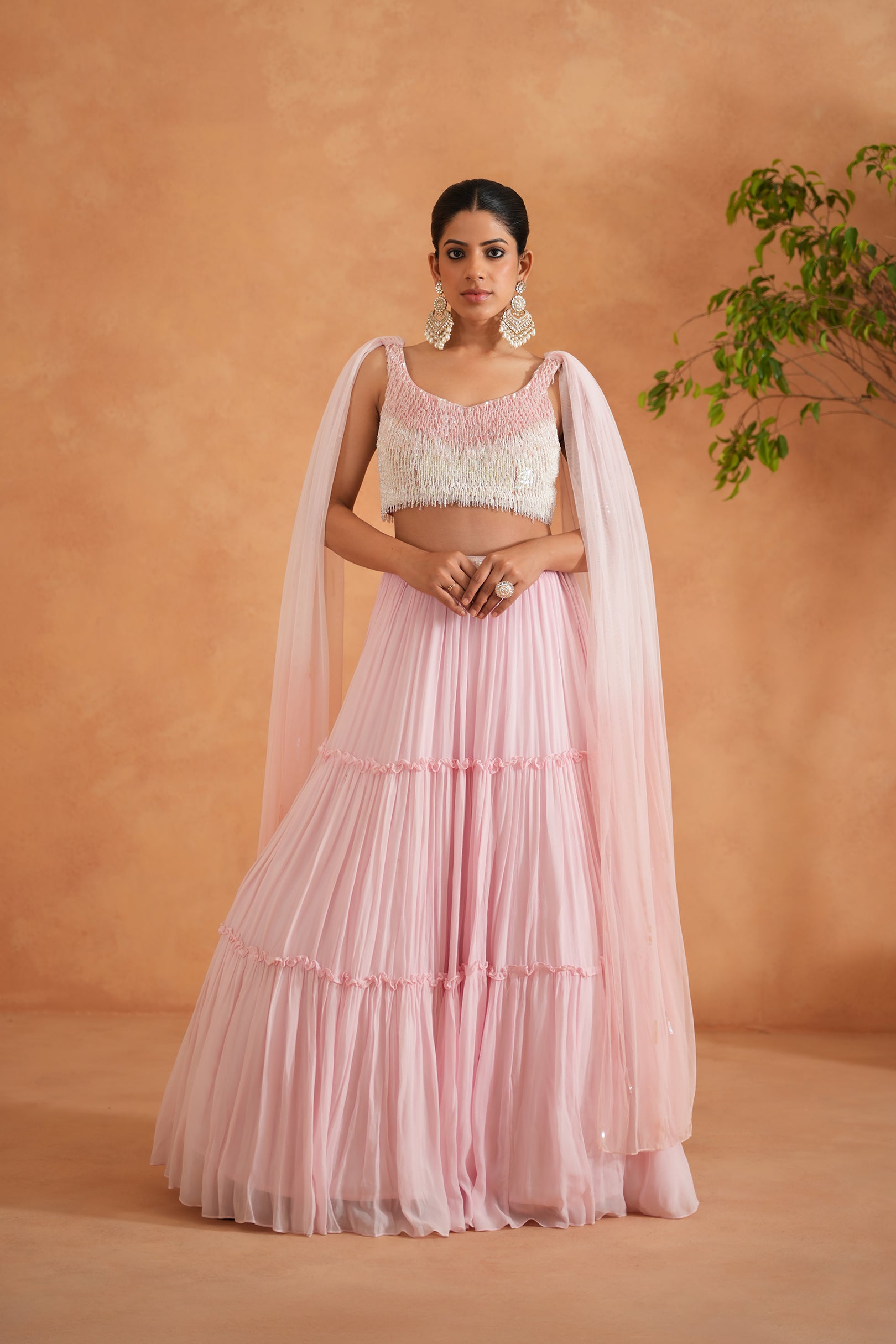 WHITE AND PINK EMBROIDERED BLOUSE, LEHENGA, DUPATTA