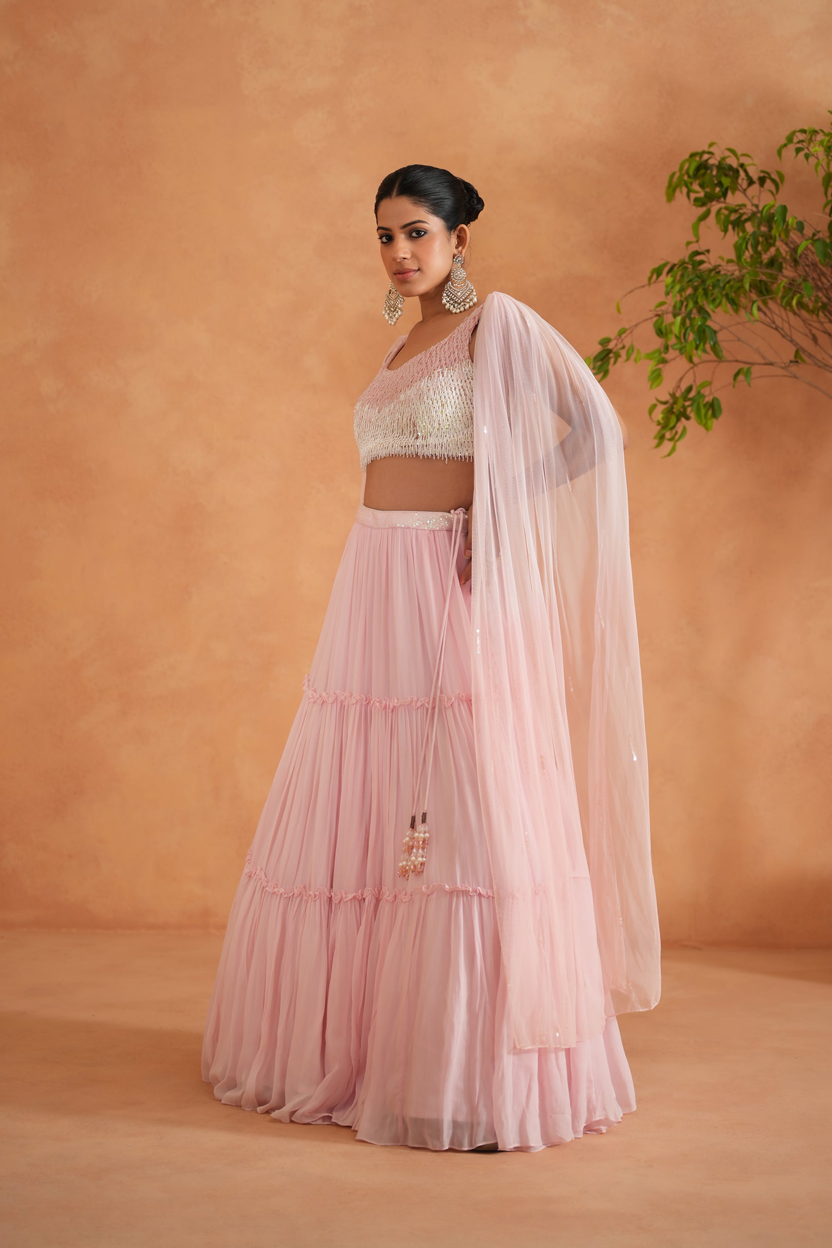 WHITE AND PINK EMBROIDERED BLOUSE, LEHENGA, DUPATTA