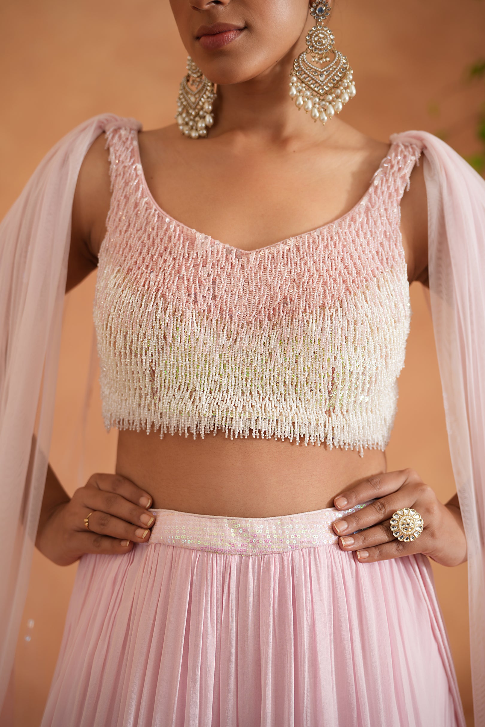 WHITE AND PINK EMBROIDERED BLOUSE, LEHENGA, DUPATTA