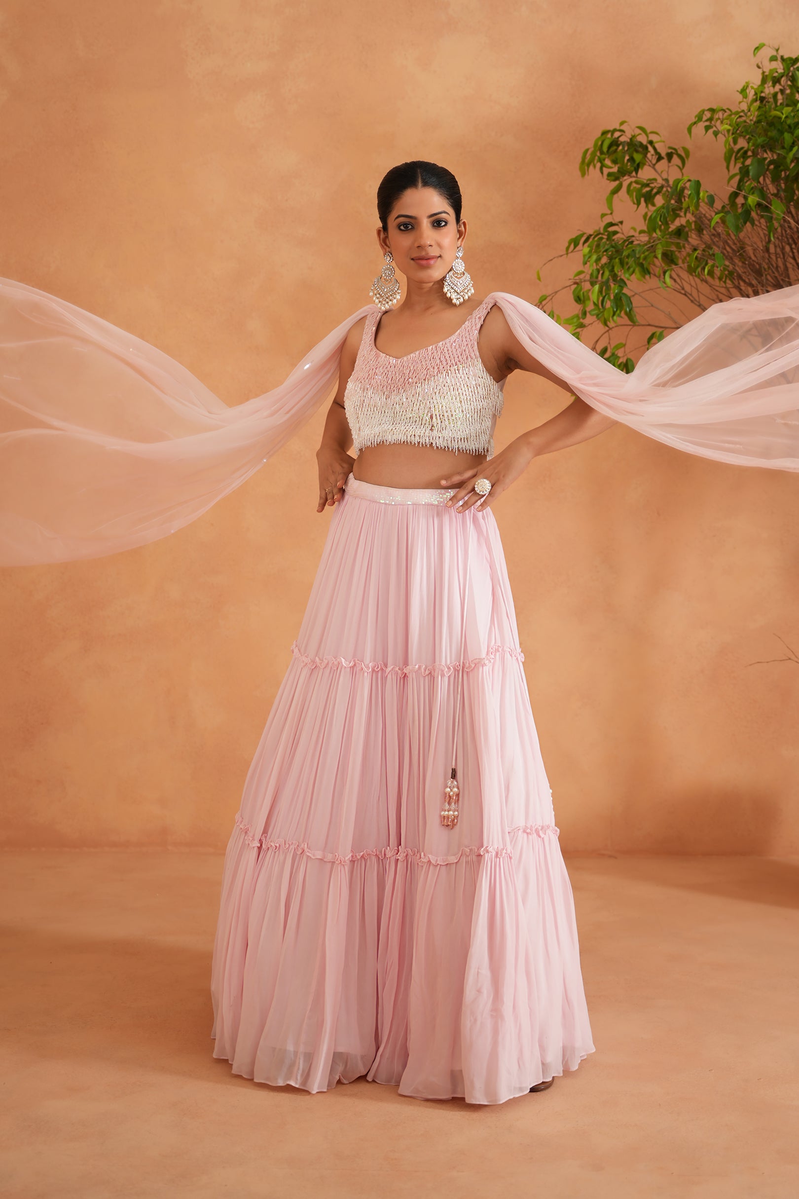 WHITE AND PINK EMBROIDERED BLOUSE, LEHENGA, DUPATTA