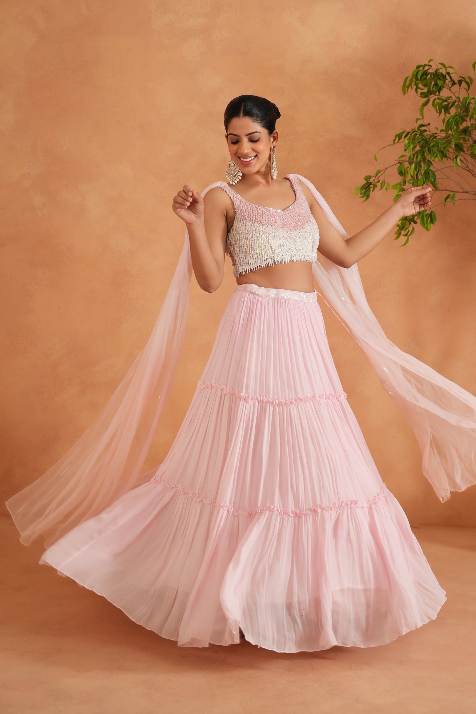 WHITE AND PINK EMBROIDERED BLOUSE, LEHENGA, DUPATTA