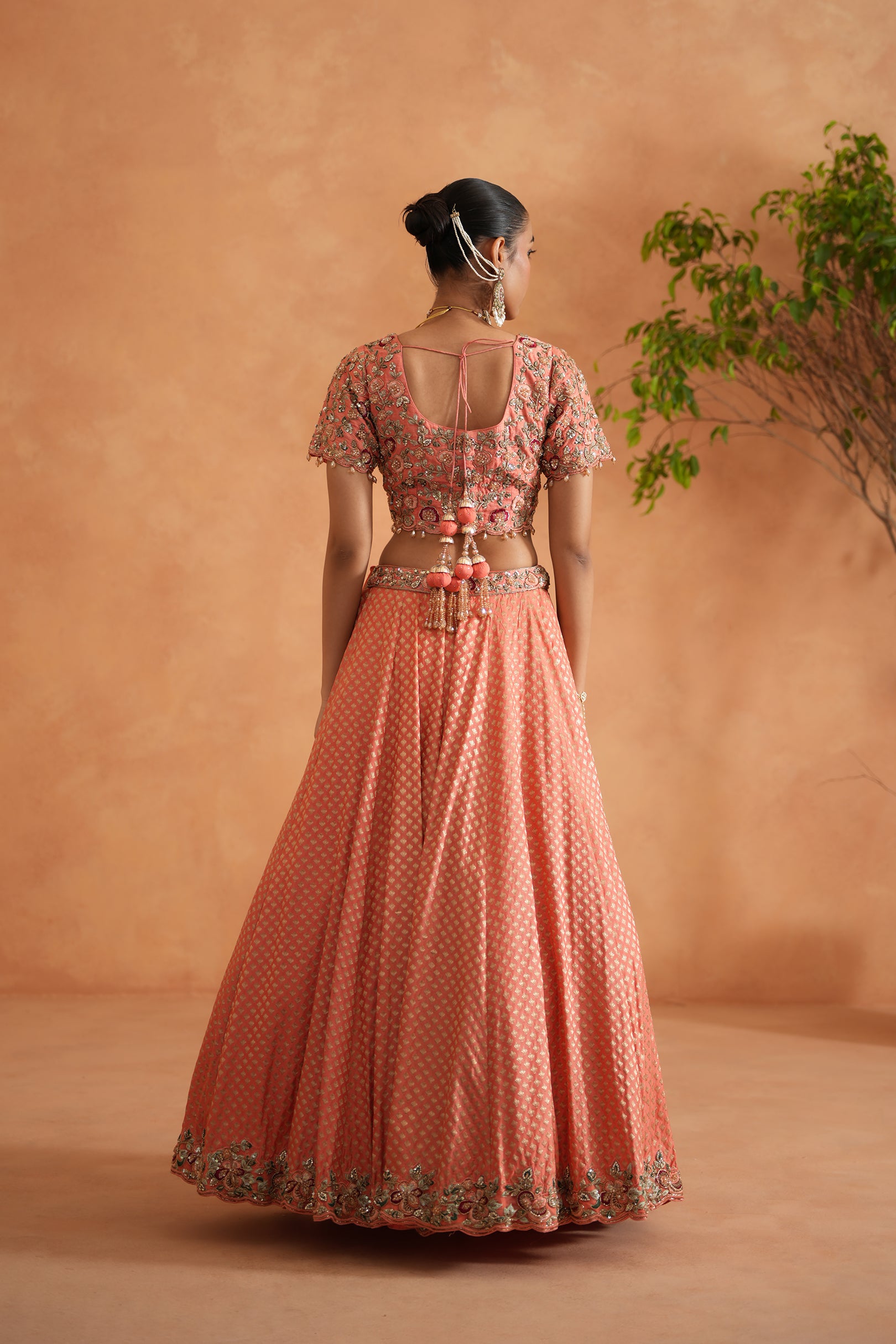 CORAL EMBROIDERY BLOUSE, BROCADE LEHNAGA, DUPATTA