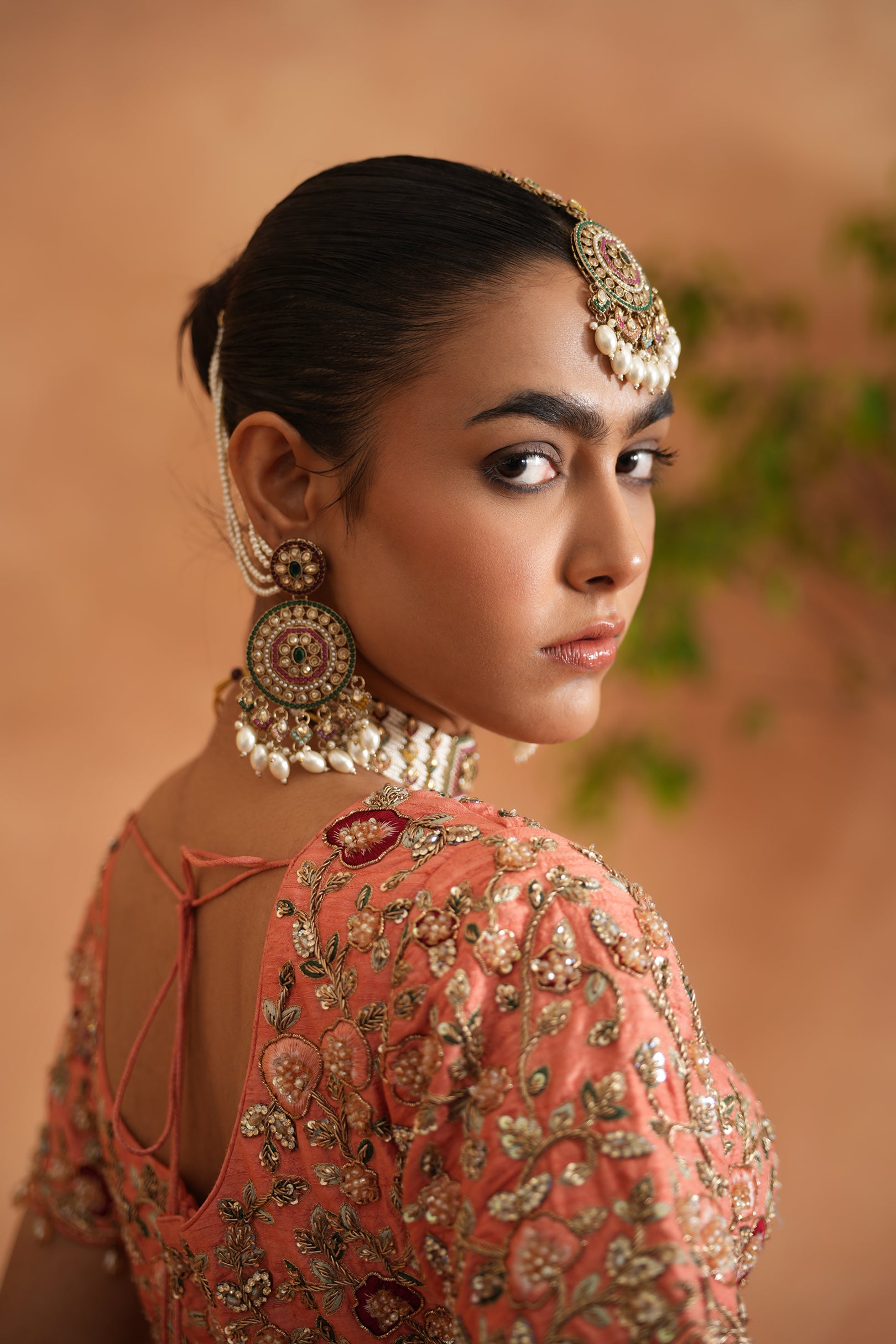 CORAL EMBROIDERY BLOUSE, BROCADE LEHNAGA, DUPATTA