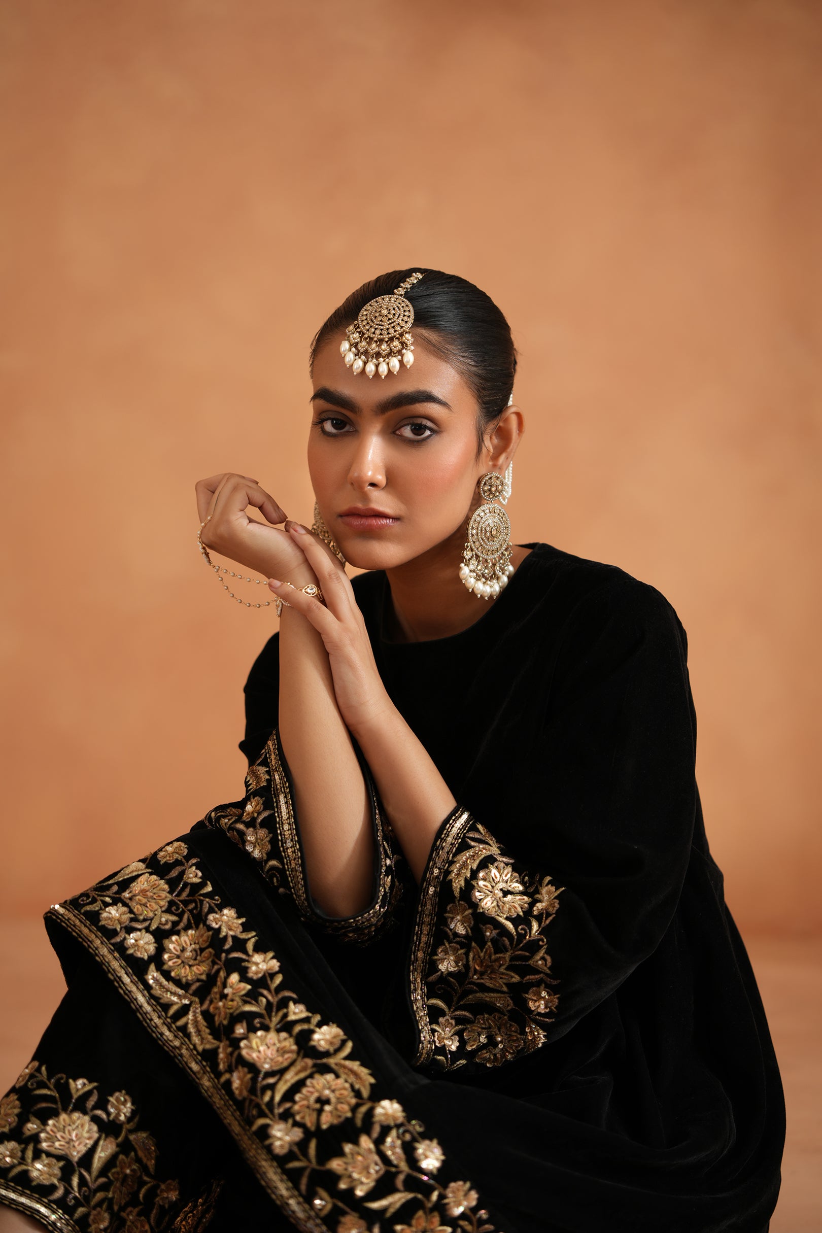 BLACK VELVET EMBROIDERED TUNIC AND PANTS