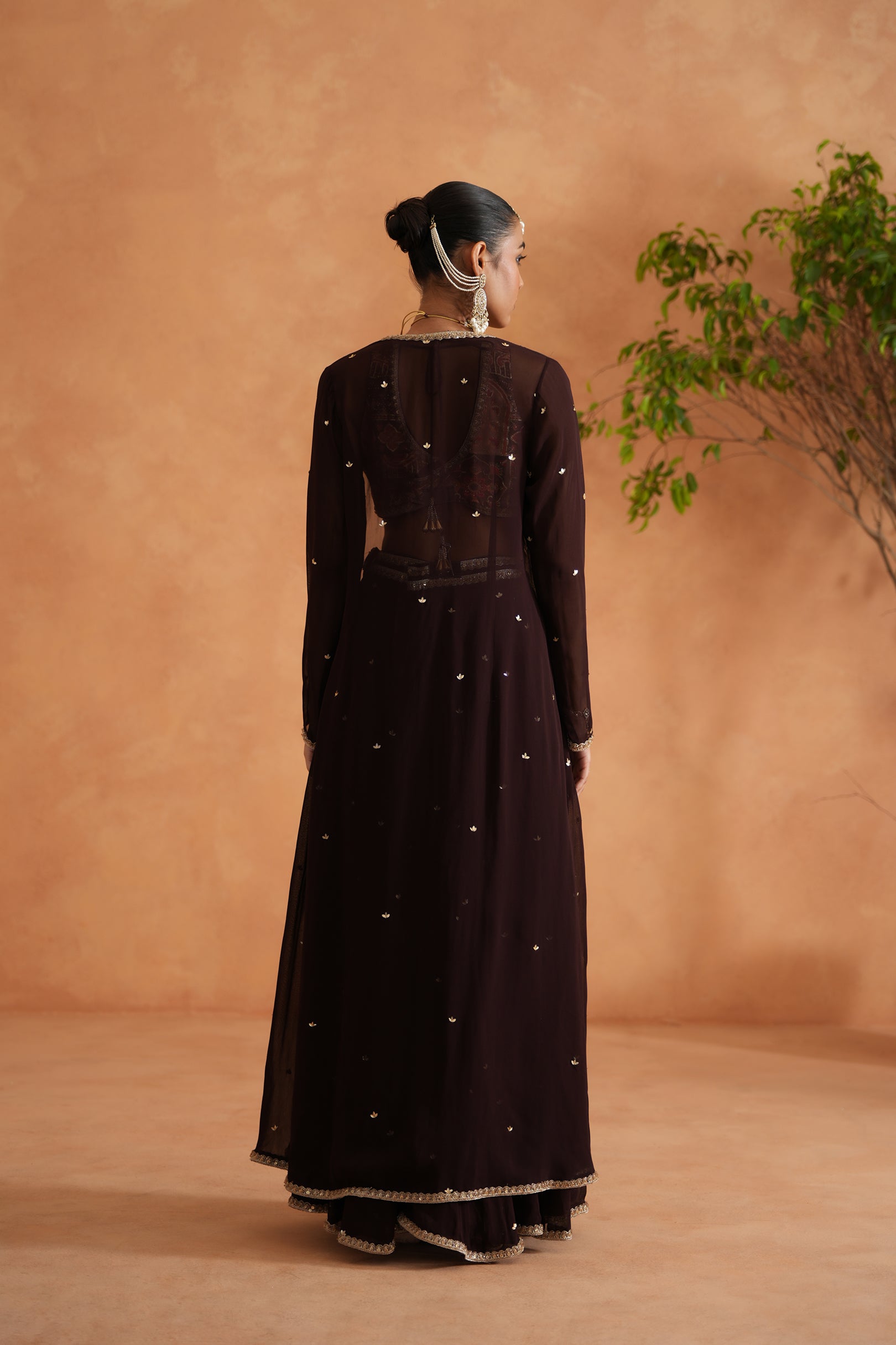 PRINTED BLOUSE, SHARARA AND LONG JACKET