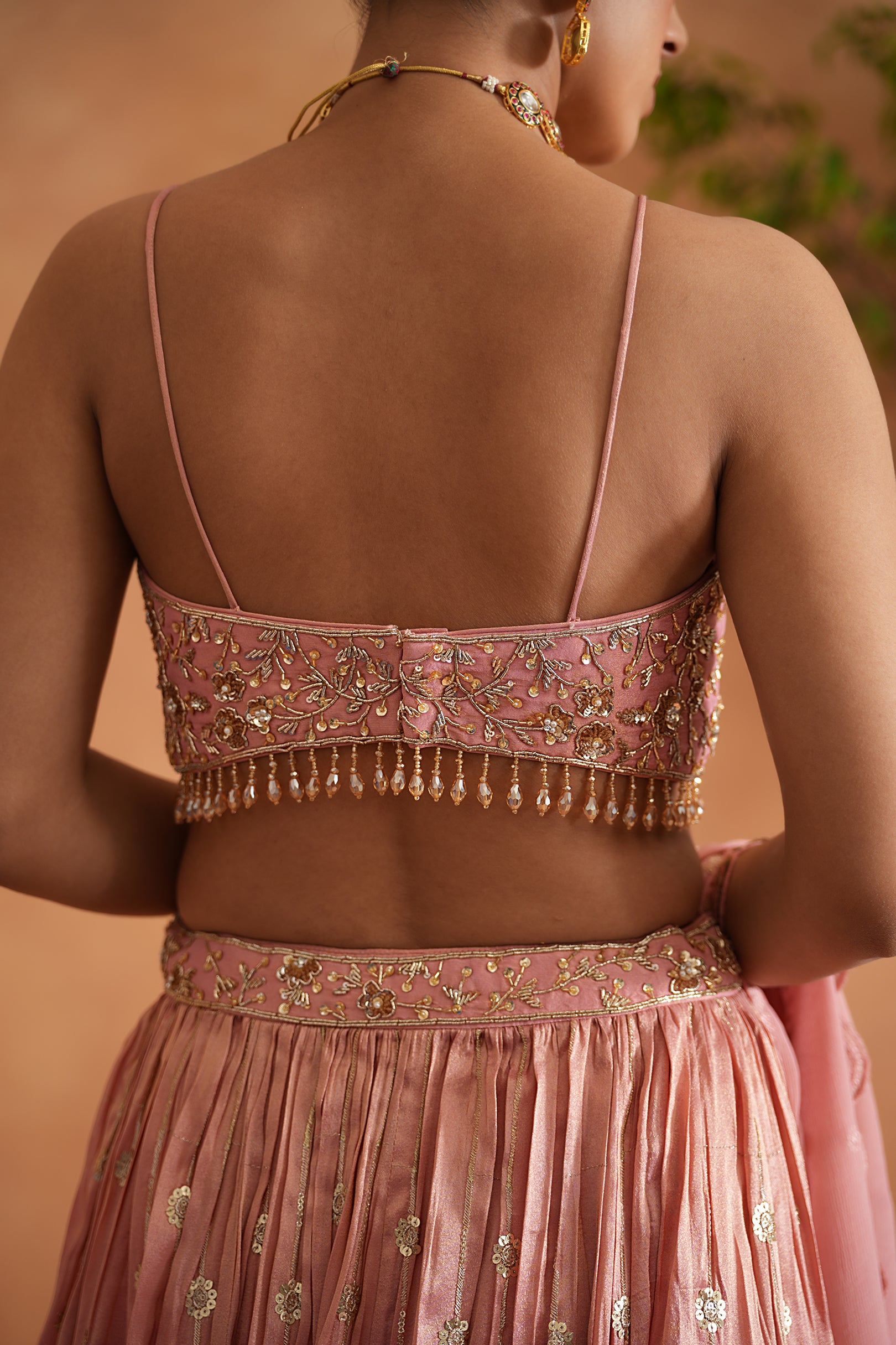 PINK EMBROIDERED BLOUSE, LEHENGA AND DUPATA