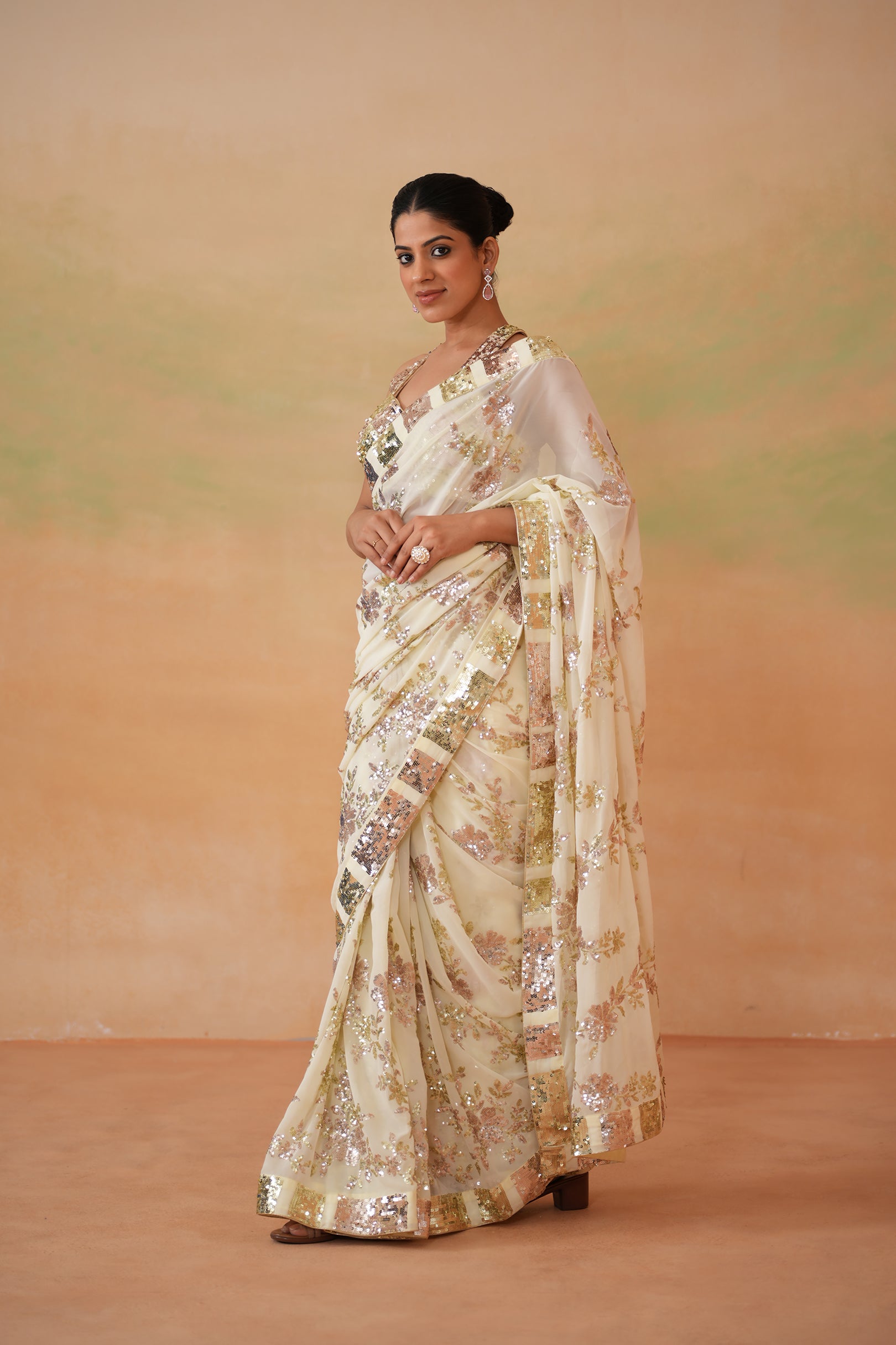 LIME YELLOW BLOUSE, PETICOAT, RUNNING SAREE