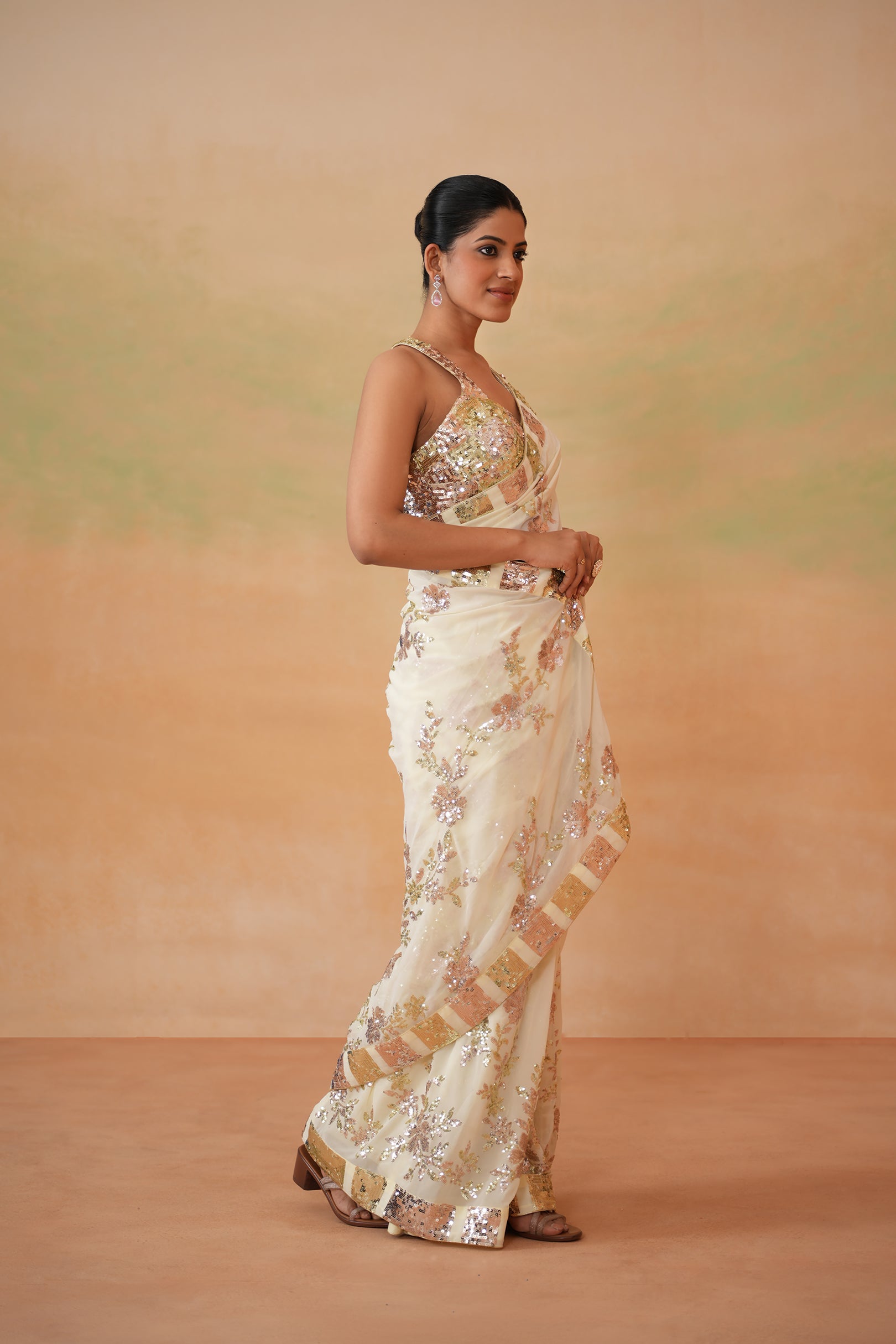 LIME YELLOW BLOUSE, PETICOAT, RUNNING SAREE
