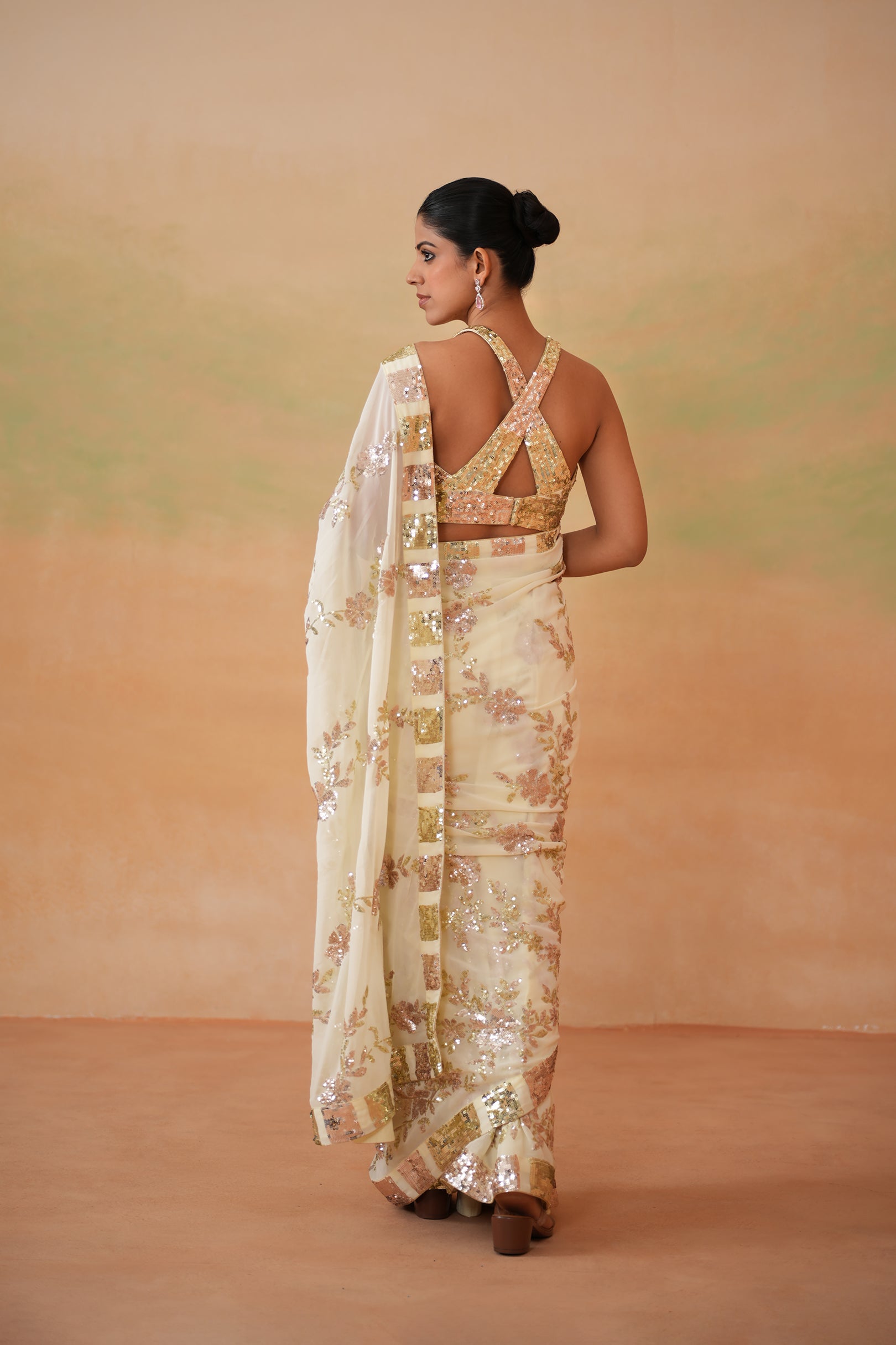 LIME YELLOW BLOUSE, PETICOAT, RUNNING SAREE