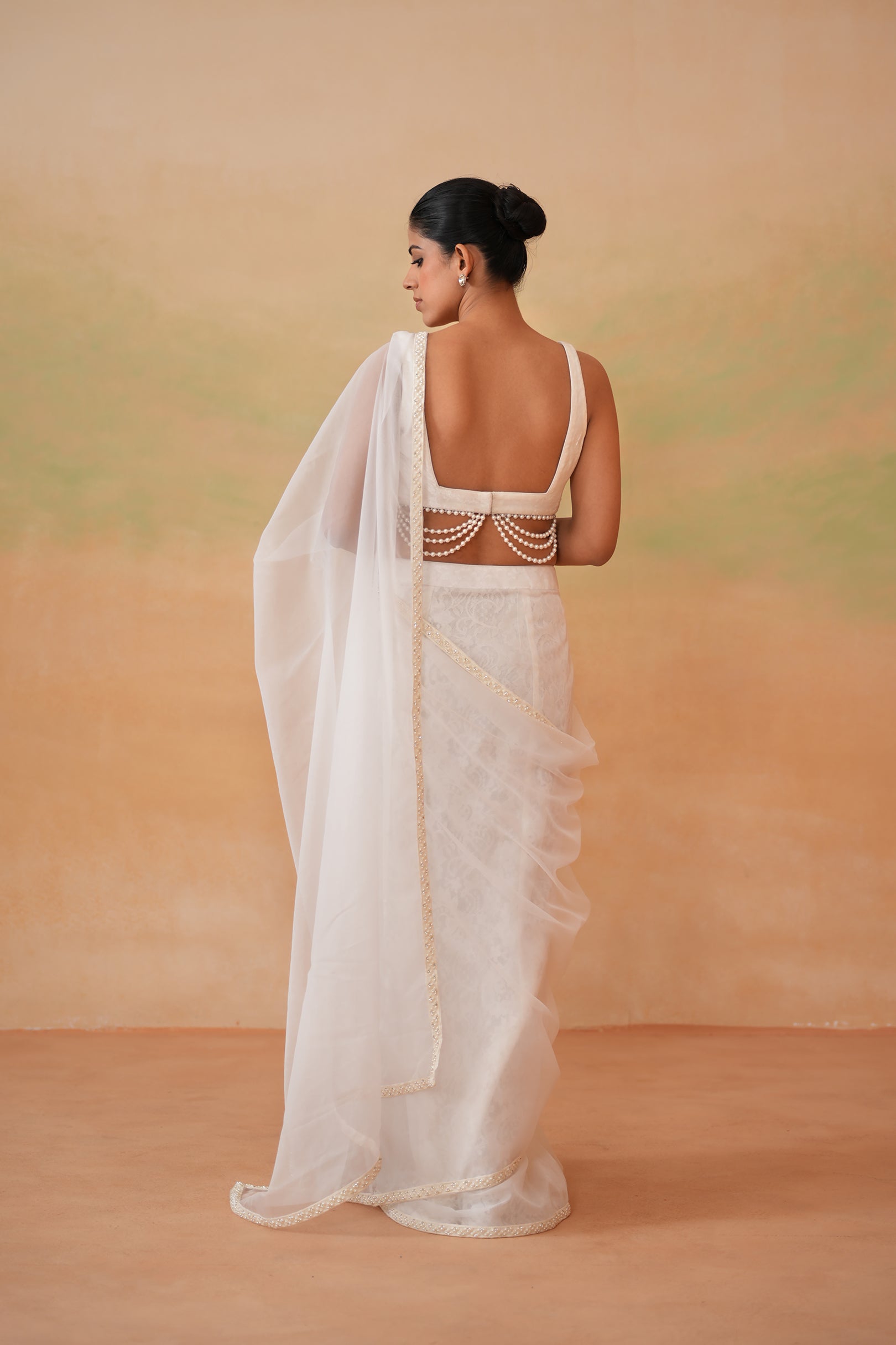 IVORY BLOUSE, STITCHED SAREE