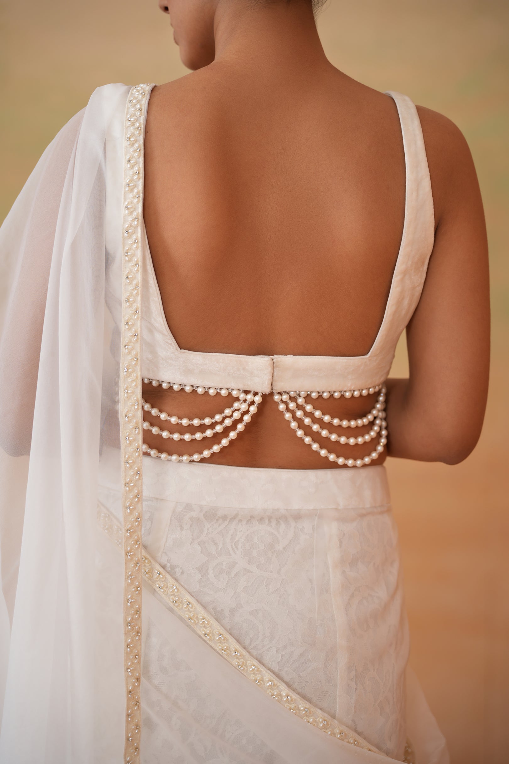 IVORY BLOUSE, STITCHED SAREE