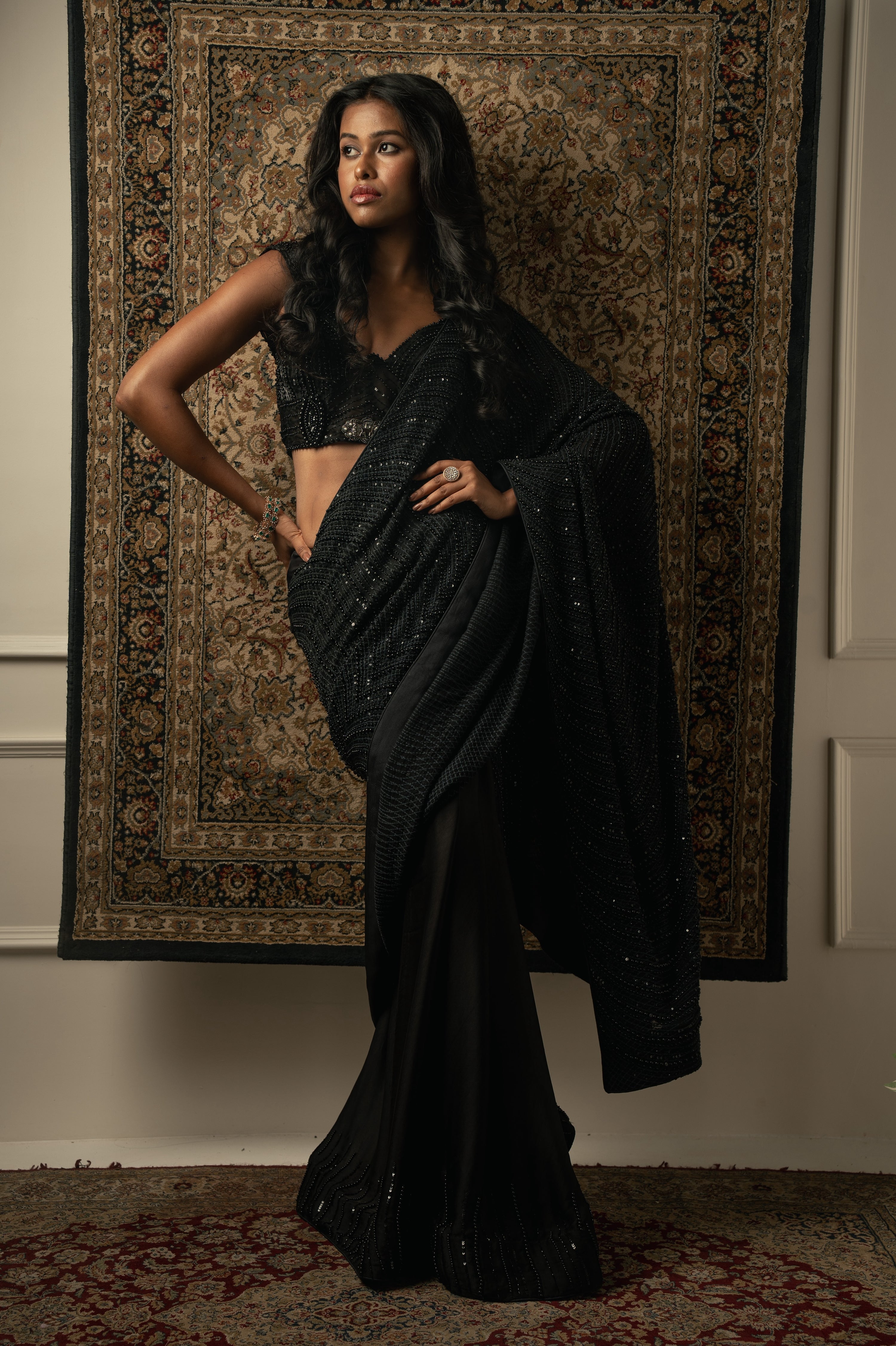 SCALLOP EMBROIDERED SAREE WITH CORSET BLOUSE