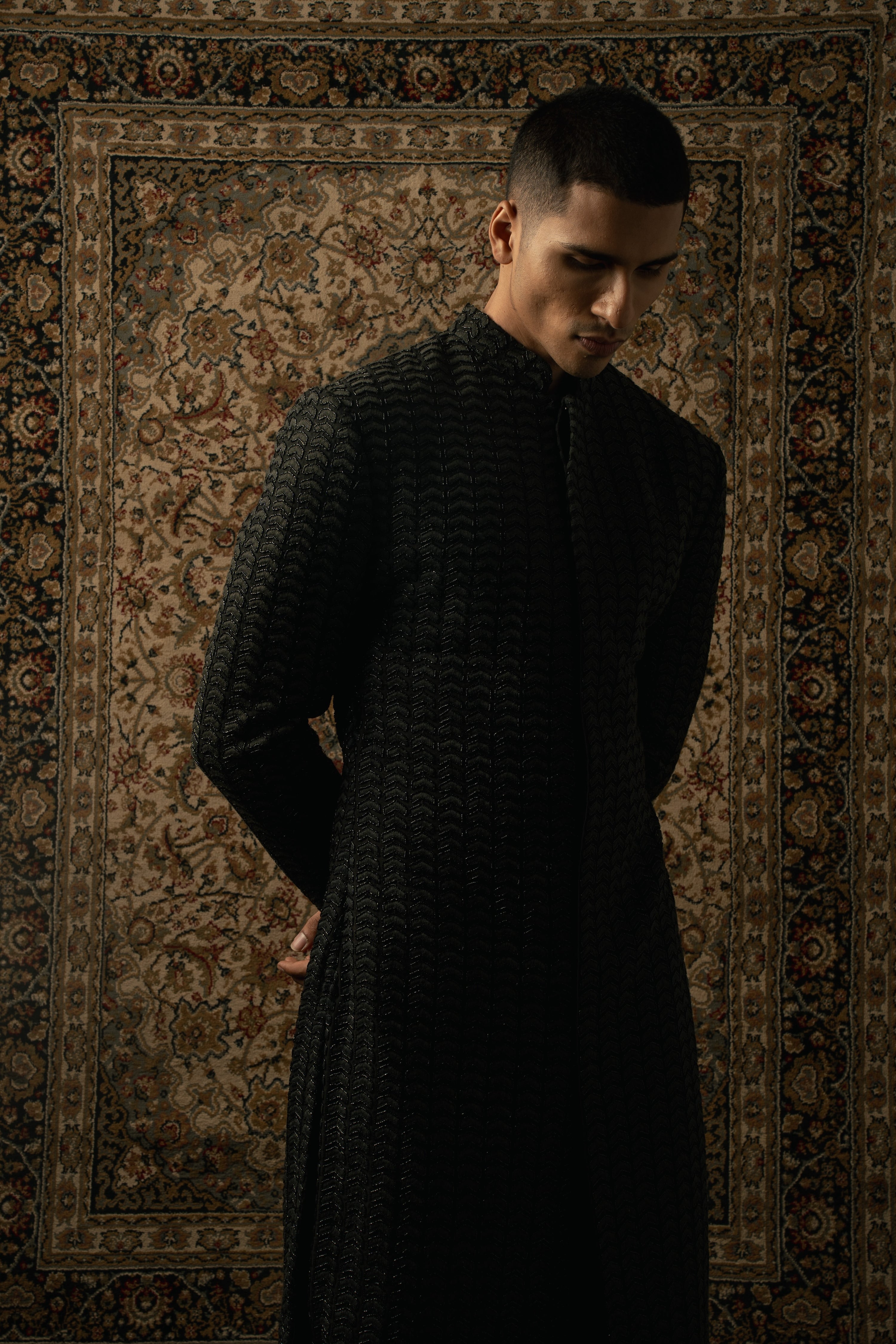 CHEVRON EMBROIDERED SHERWANI SET