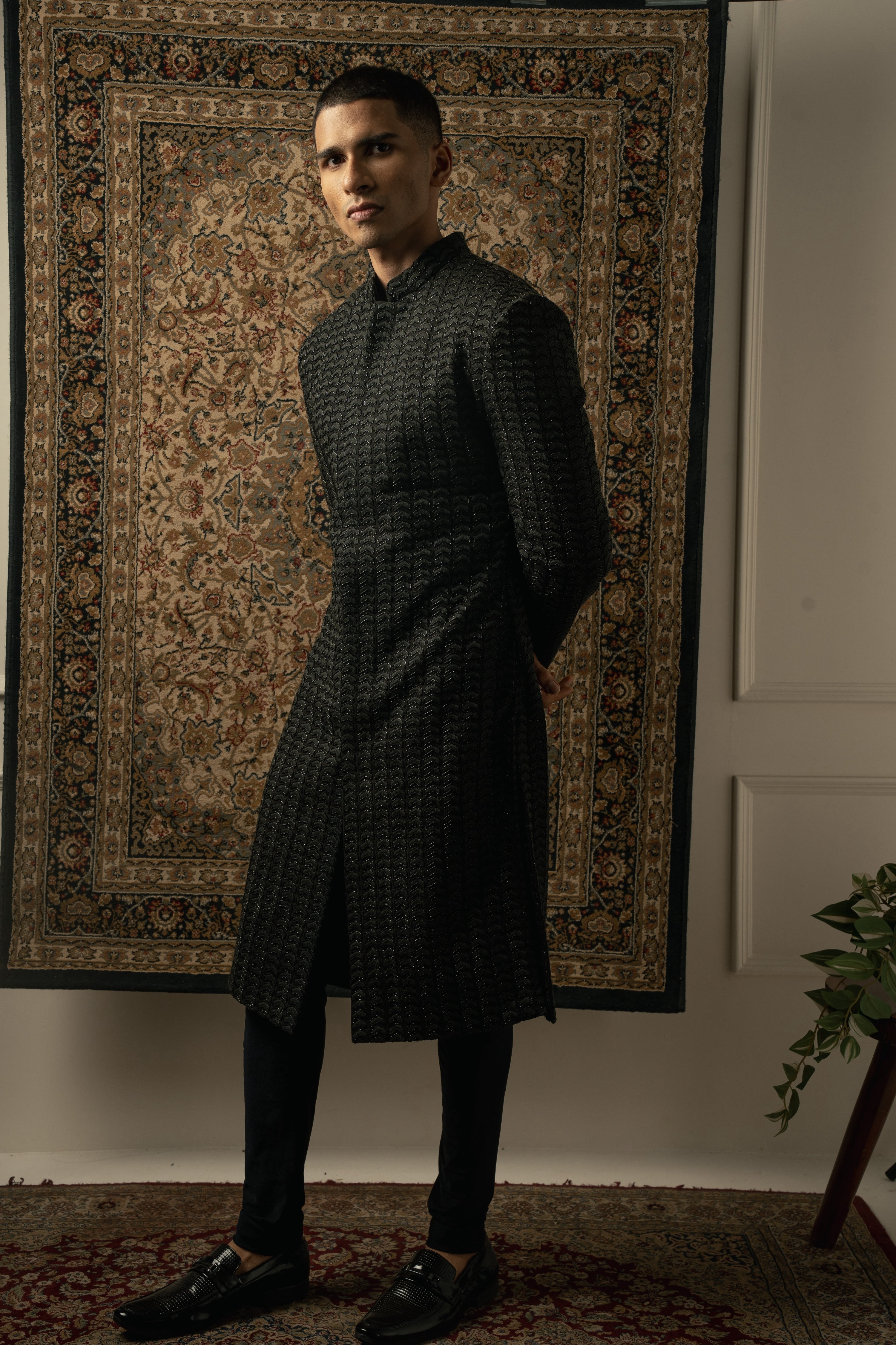 CHEVRON EMBROIDERED SHERWANI SET