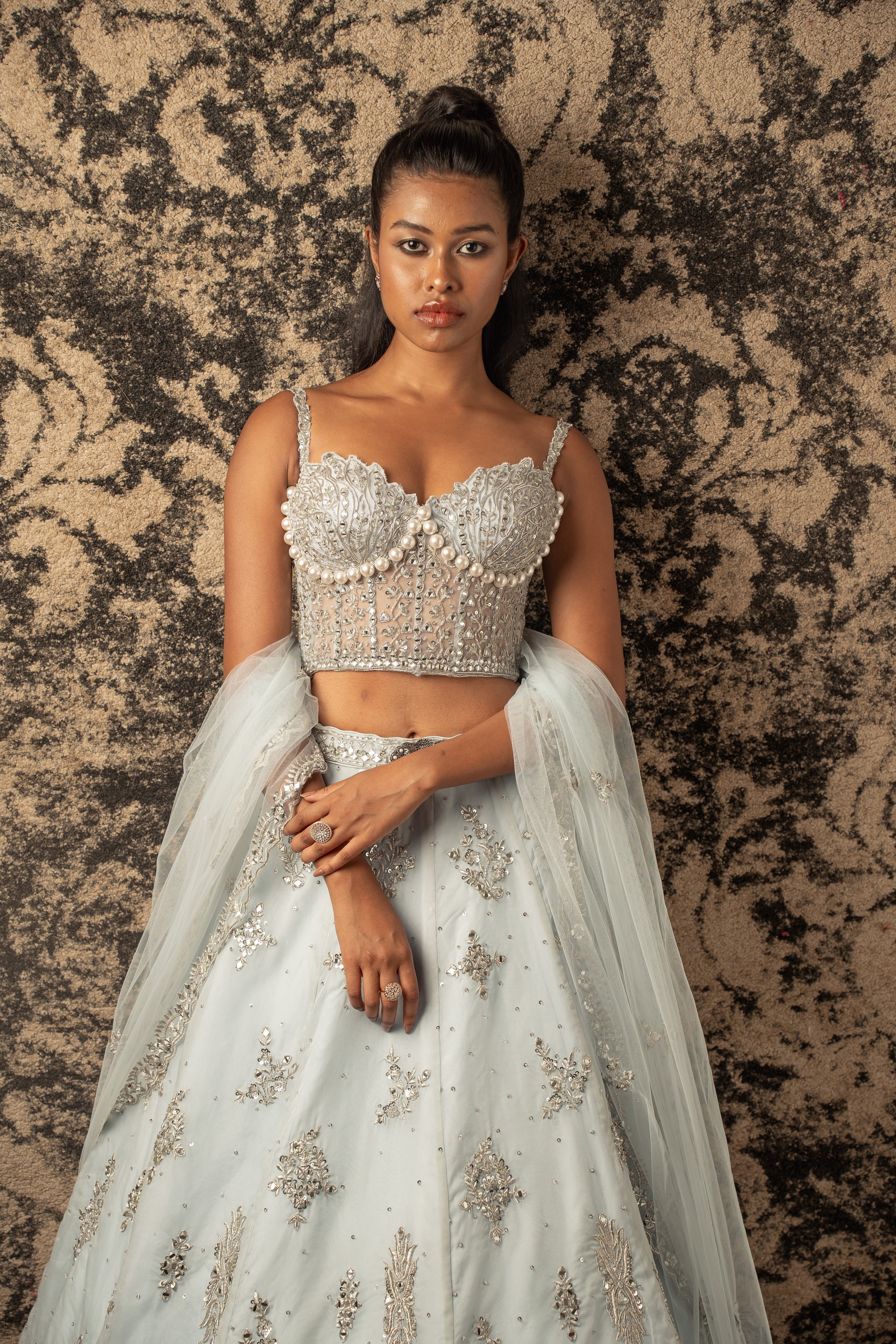 SCATTERED SEQUIN EMBROIDERED BRIDAL LEHENGA SET