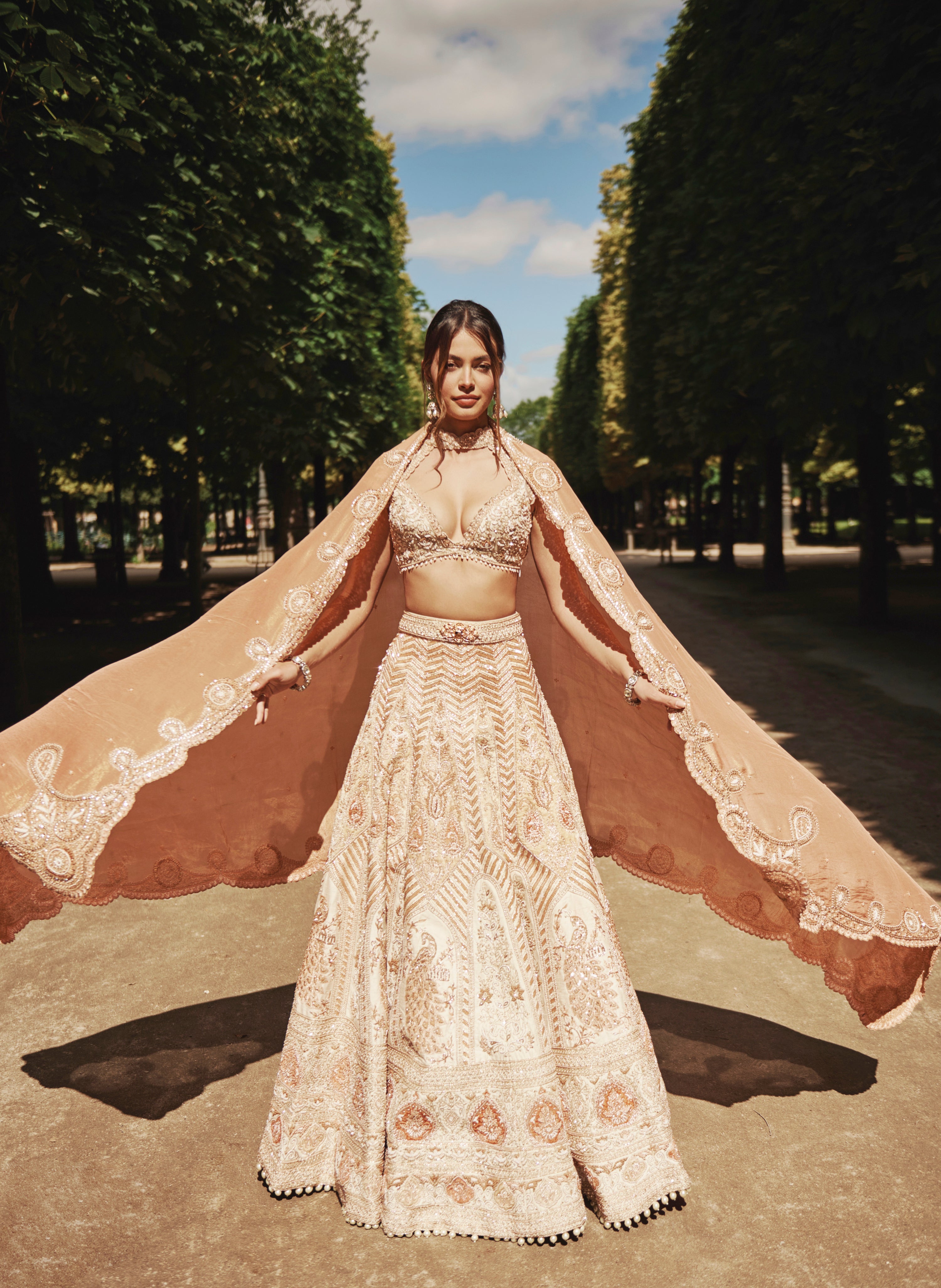 RUST AND BEIGE LEHENGA SET