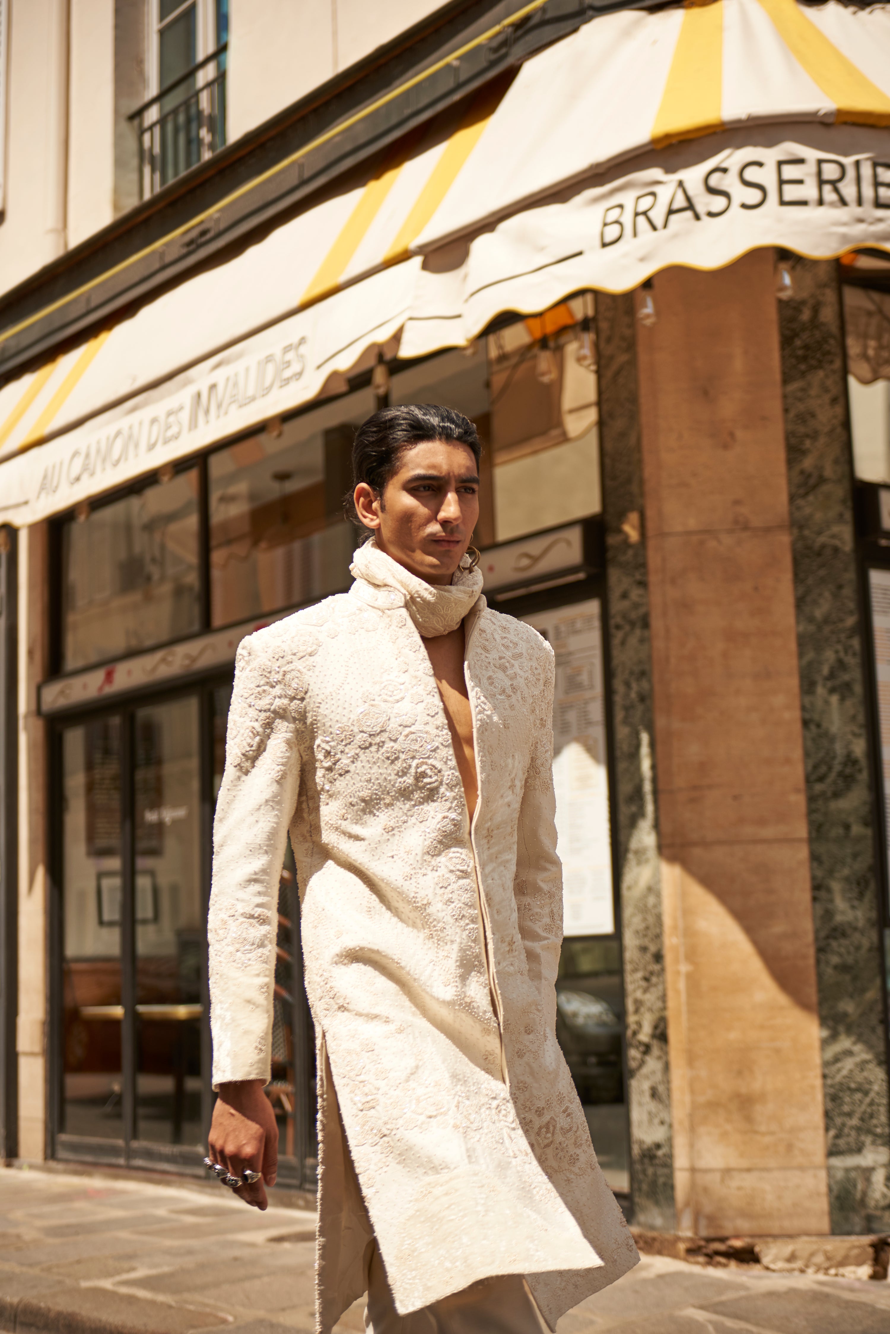 WHITE MONOTONE SHERWANI