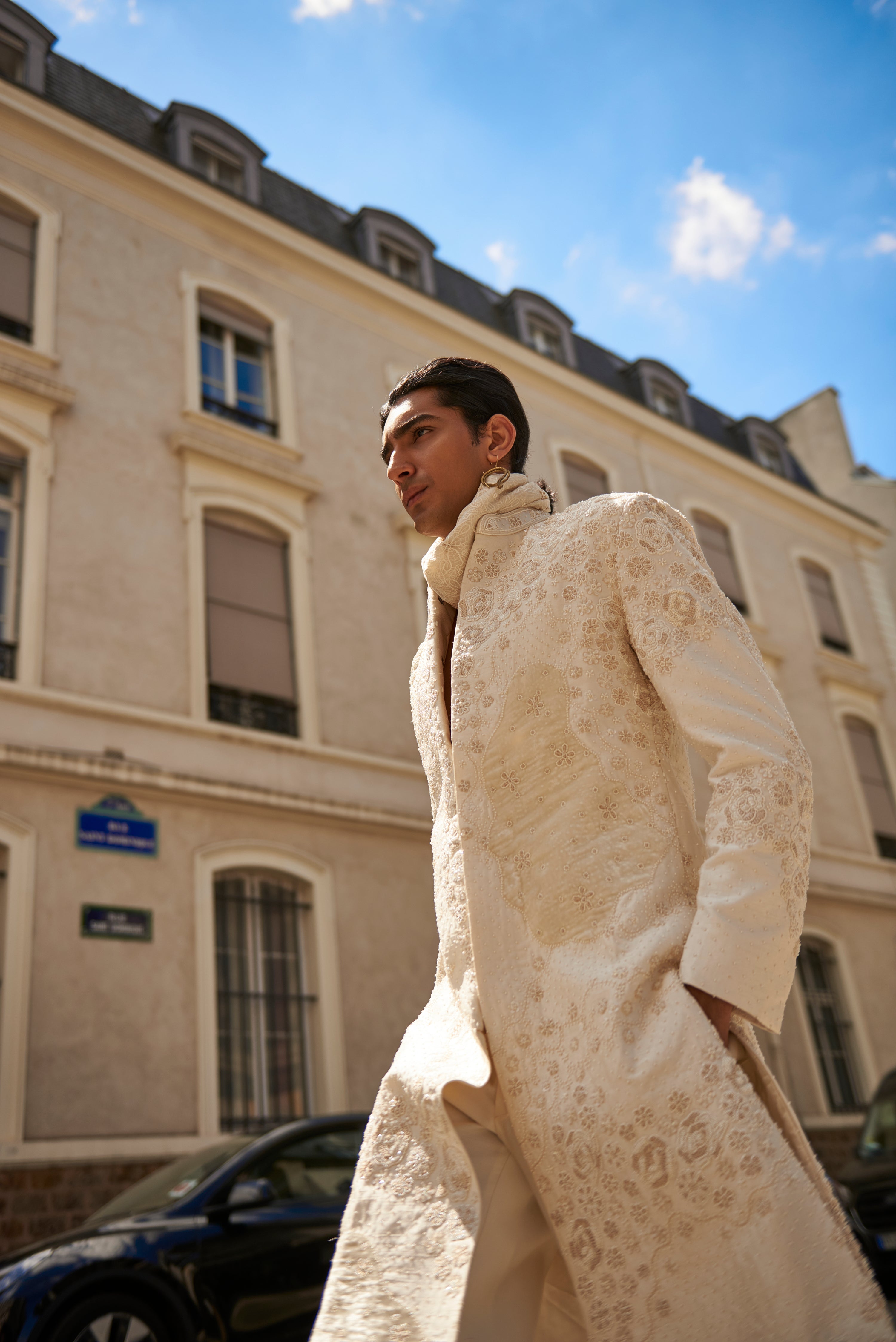 WHITE MONOTONE SHERWANI