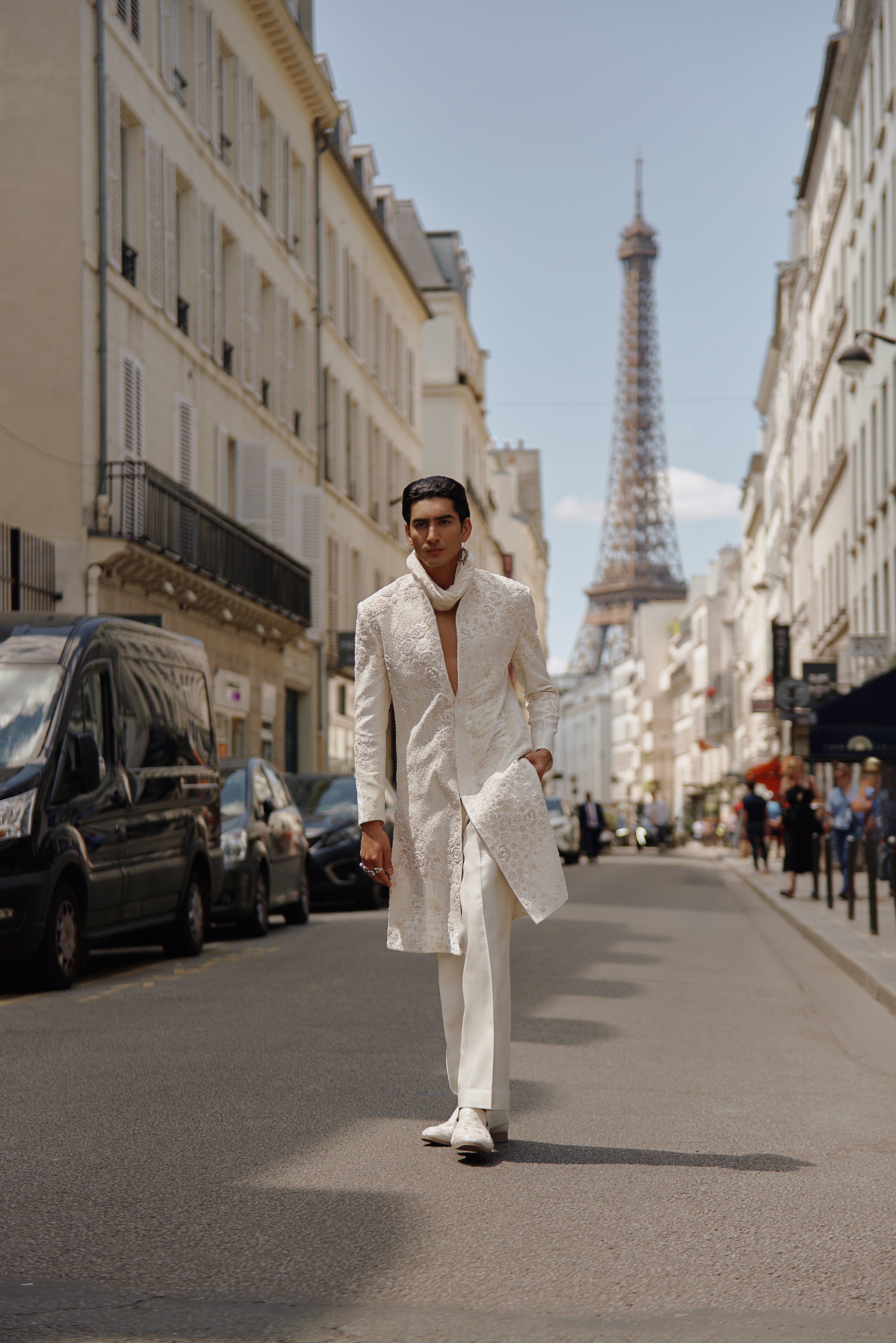 WHITE MONOTONE SHERWANI