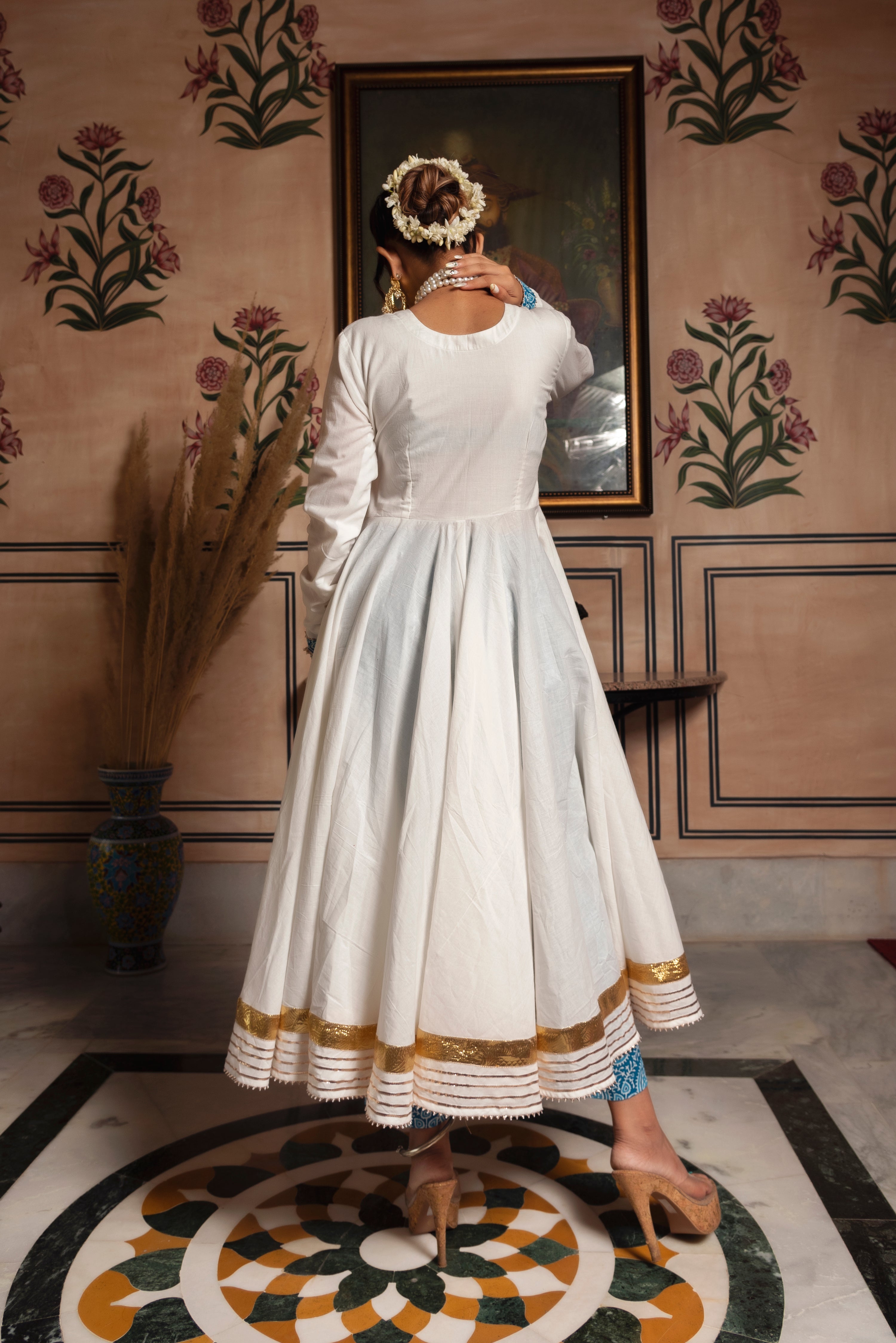 WHITE MOGRA PURE COTTON ANGRAKHA SET