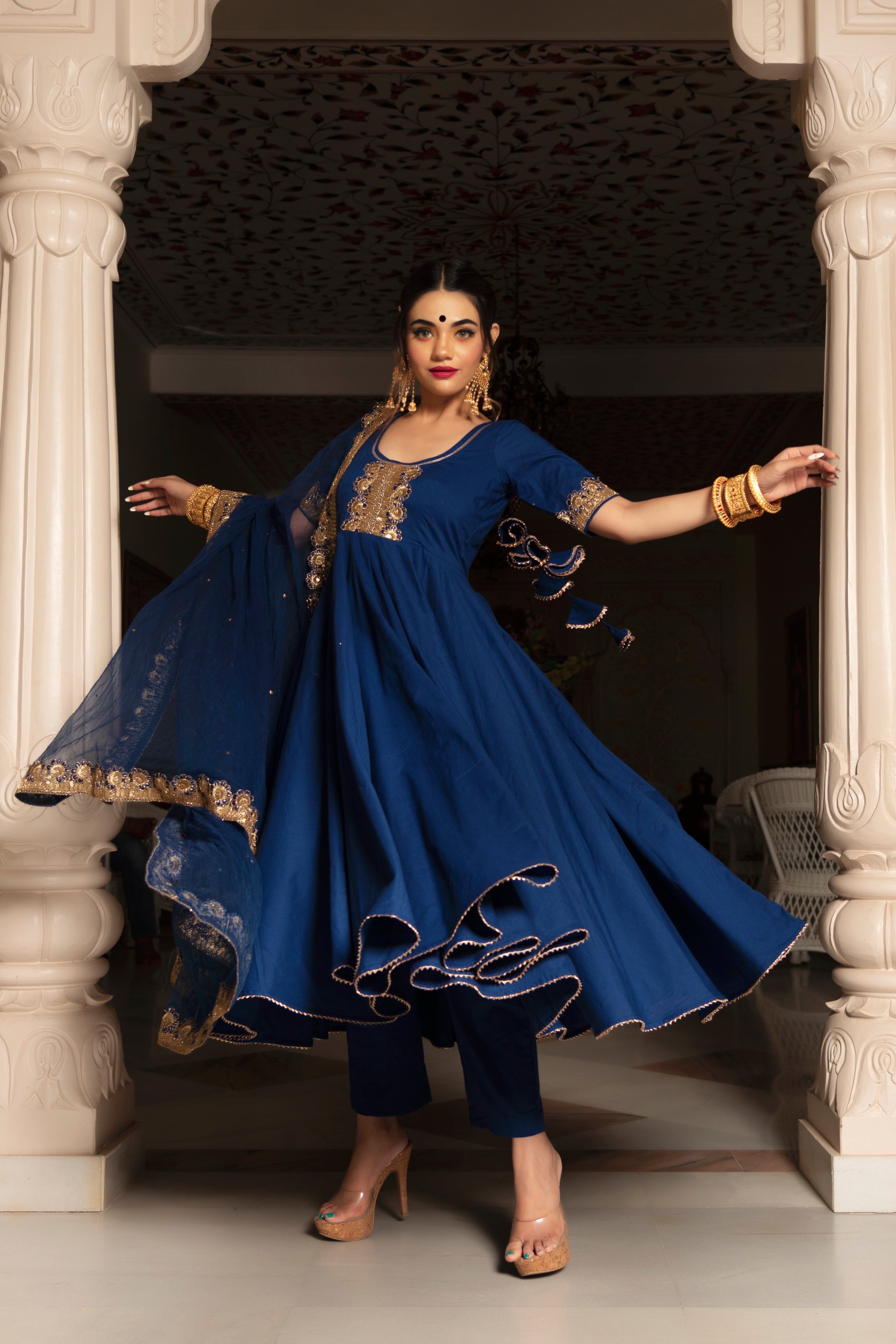 MINAKARI BLUE ANARKALI SET