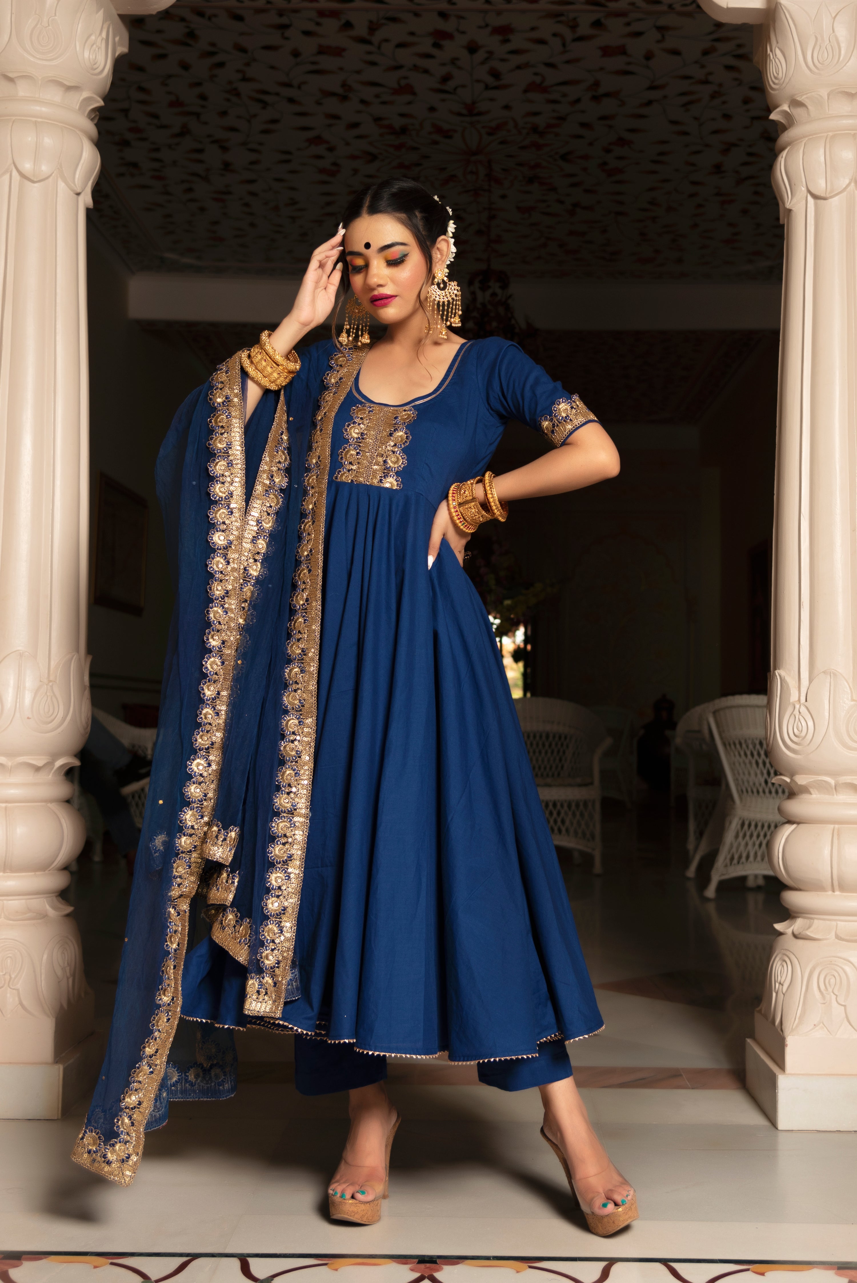 MINAKARI BLUE ANARKALI SET