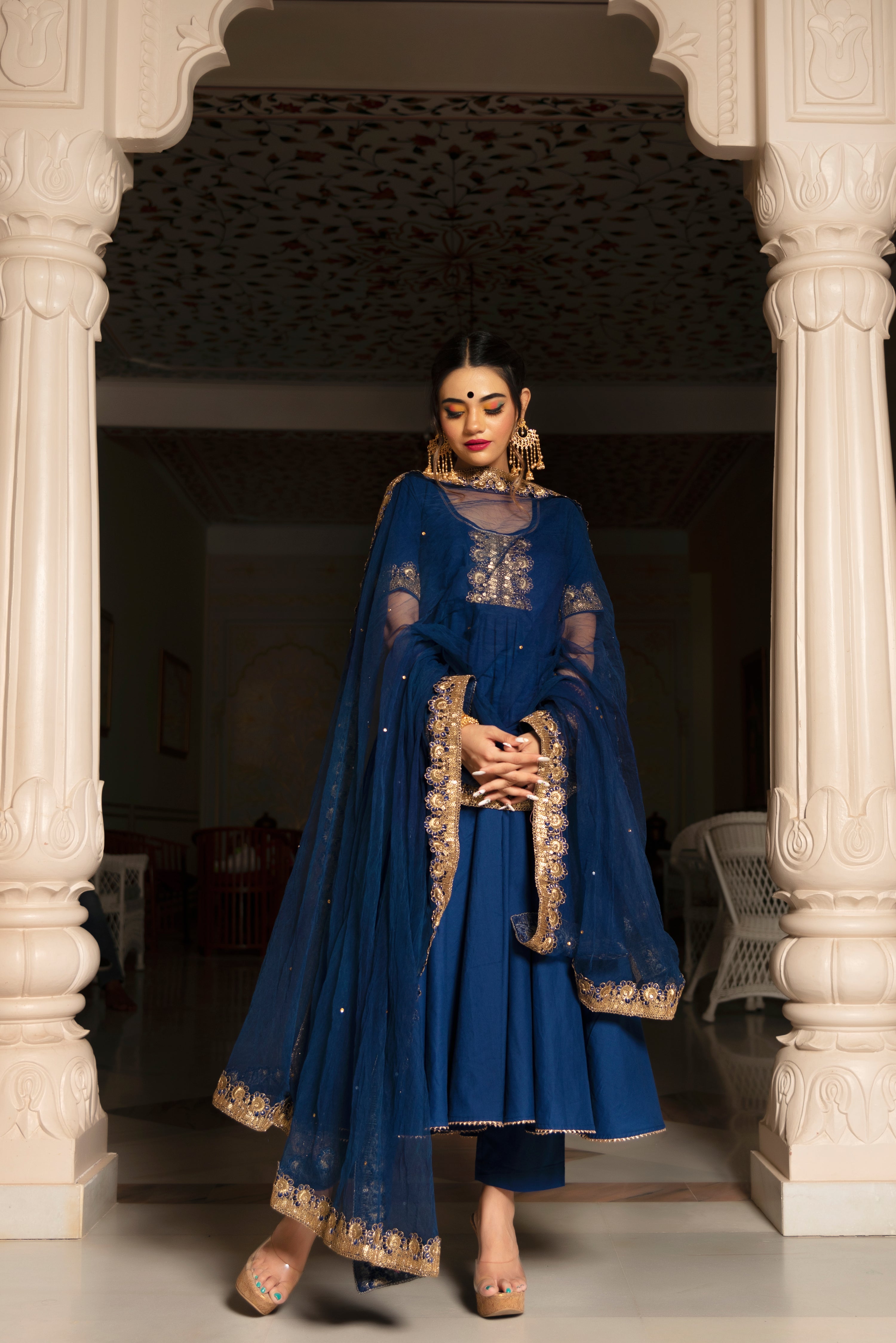 MINAKARI BLUE ANARKALI SET