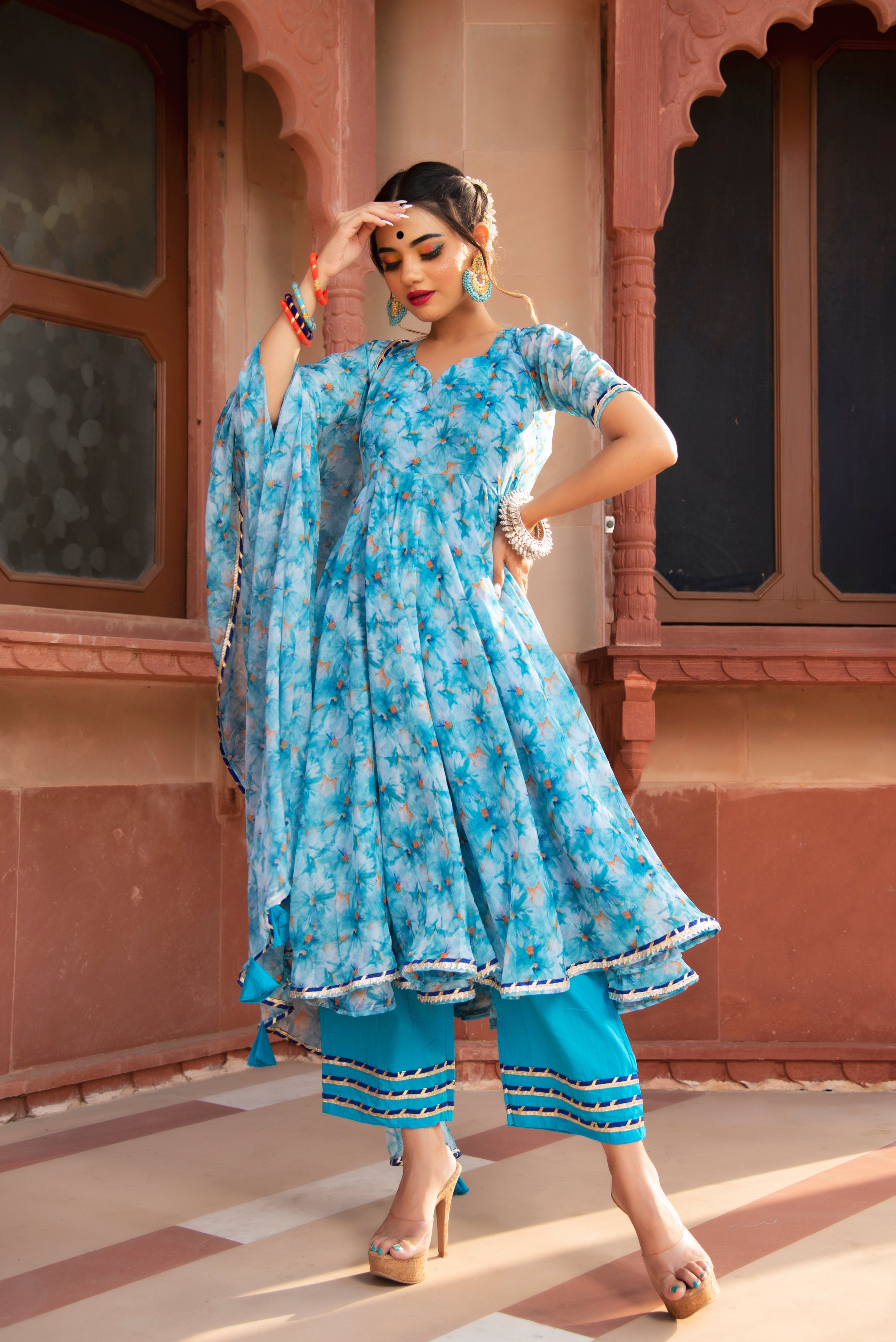 LILLY OF NILE CHIFFON ANARKALI SUIT SET