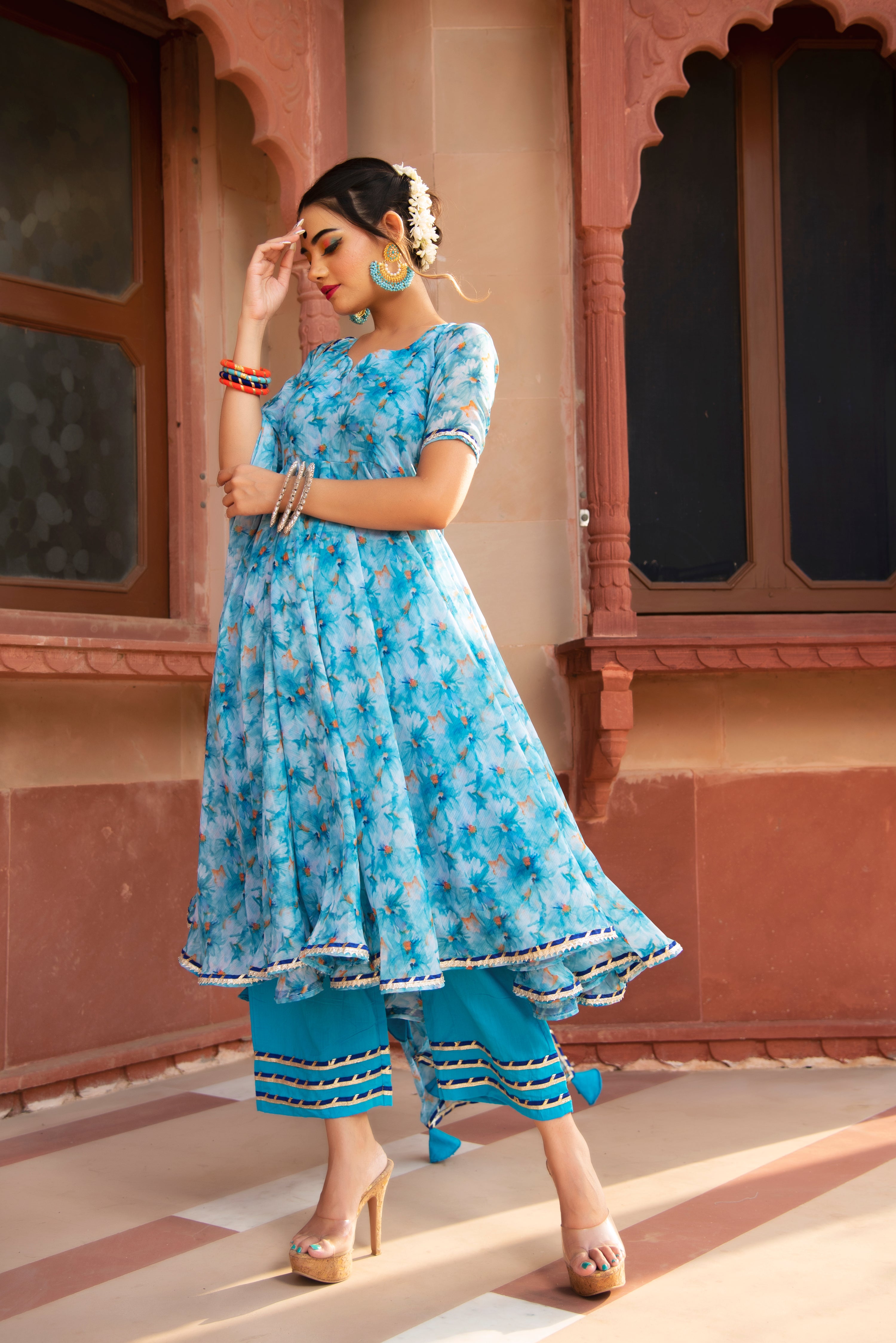 LILLY OF NILE CHIFFON ANARKALI SUIT SET