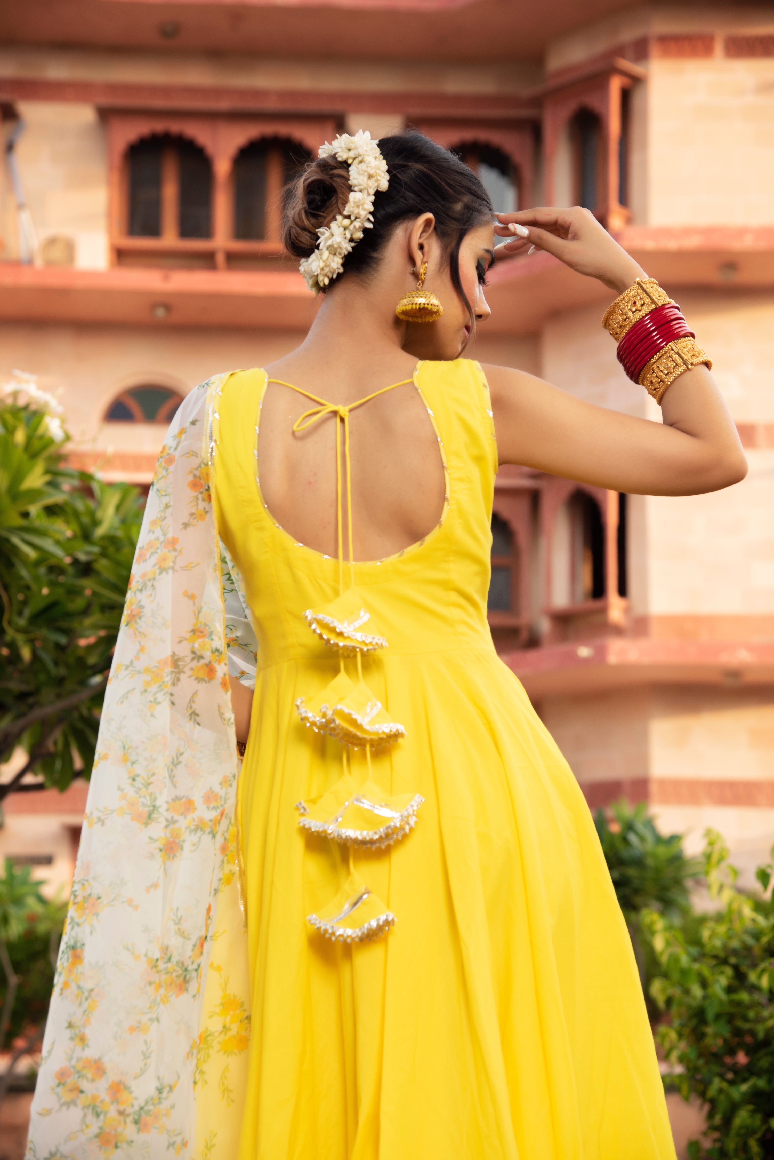 YELLOW BERRY COTTON ANARKALI SET