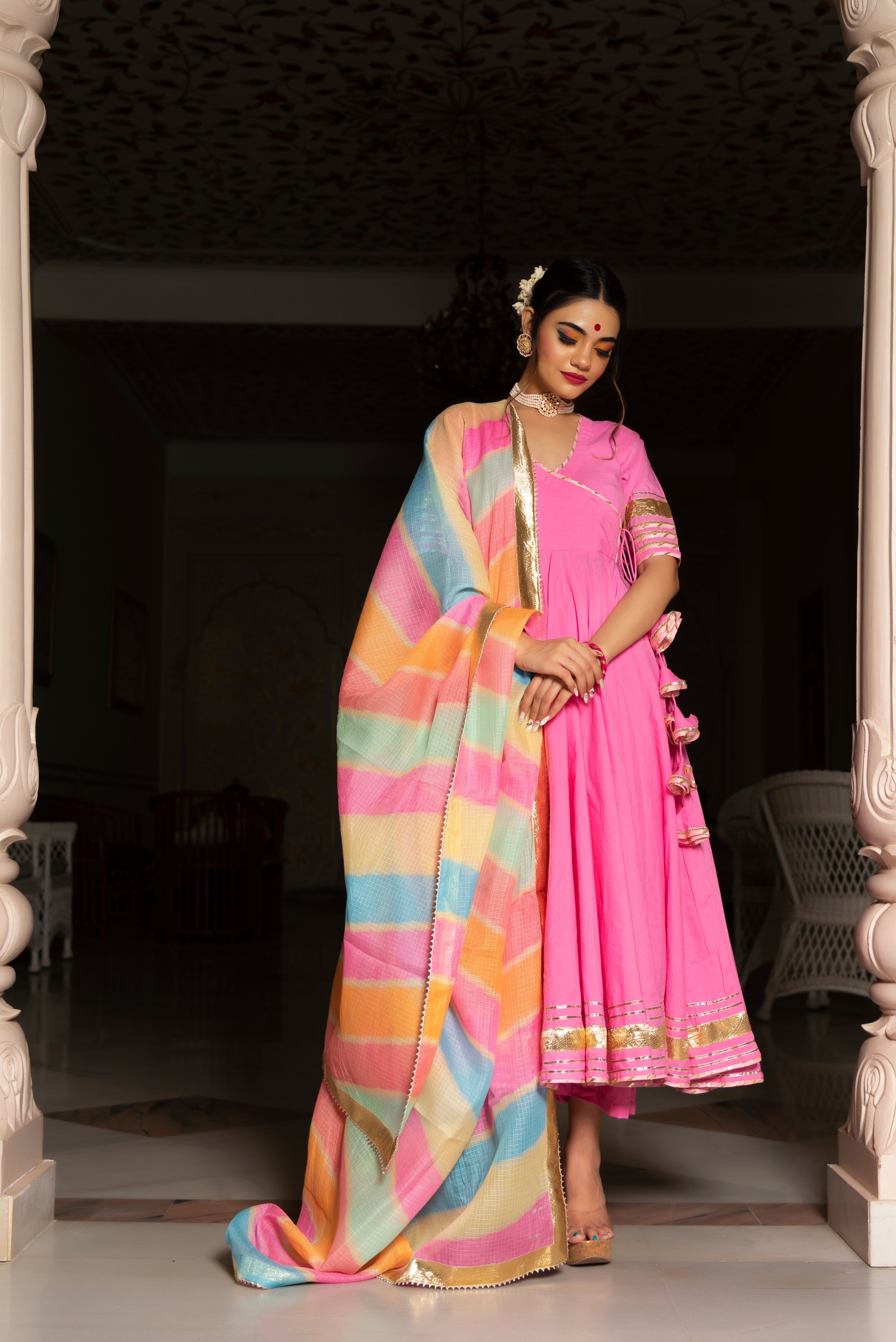 ROSE PINK COTTON ANGRAKHA SET