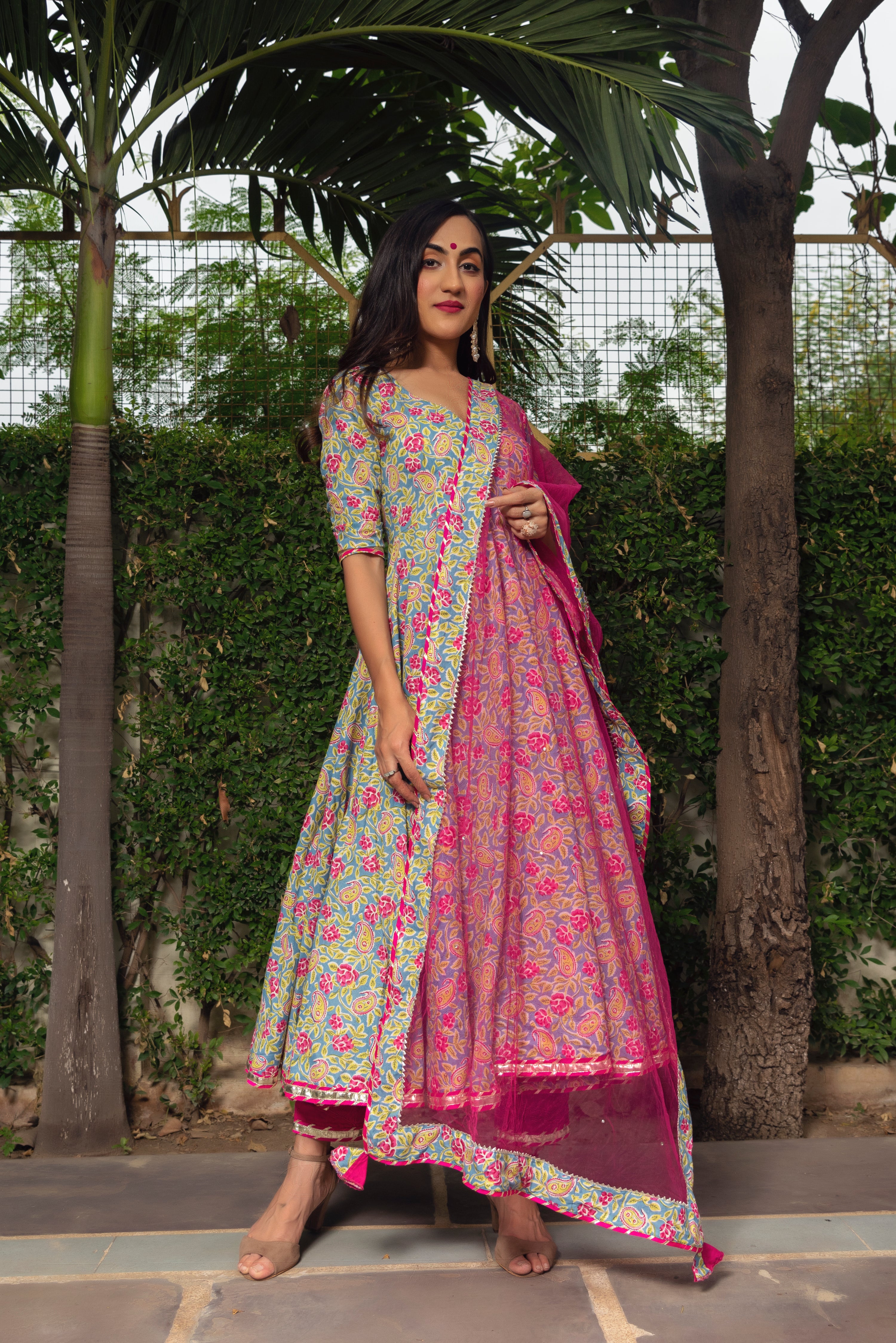 JAIPURI HAND BLOCK COTTON ANARKALI SET