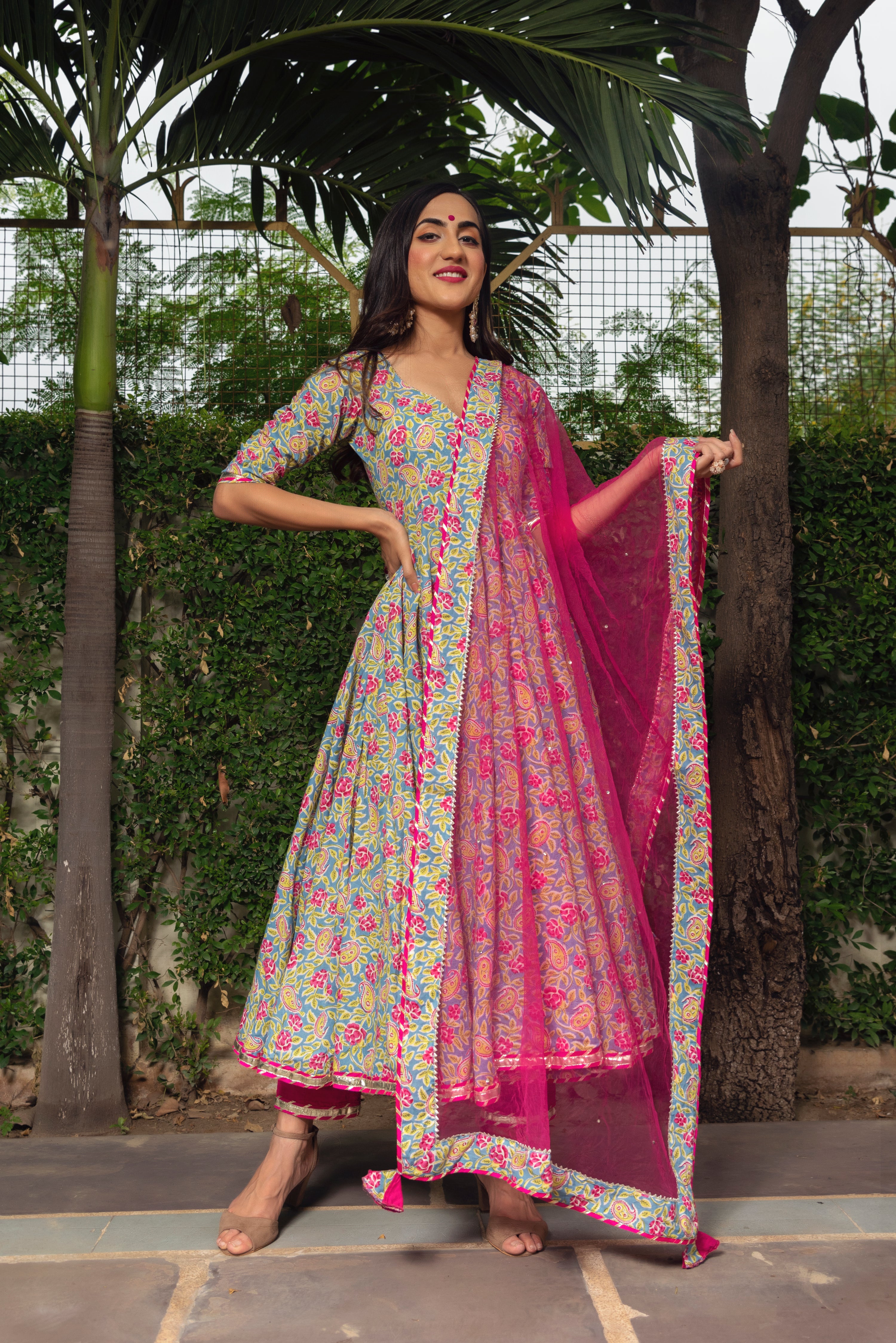 JAIPURI HAND BLOCK COTTON ANARKALI SET