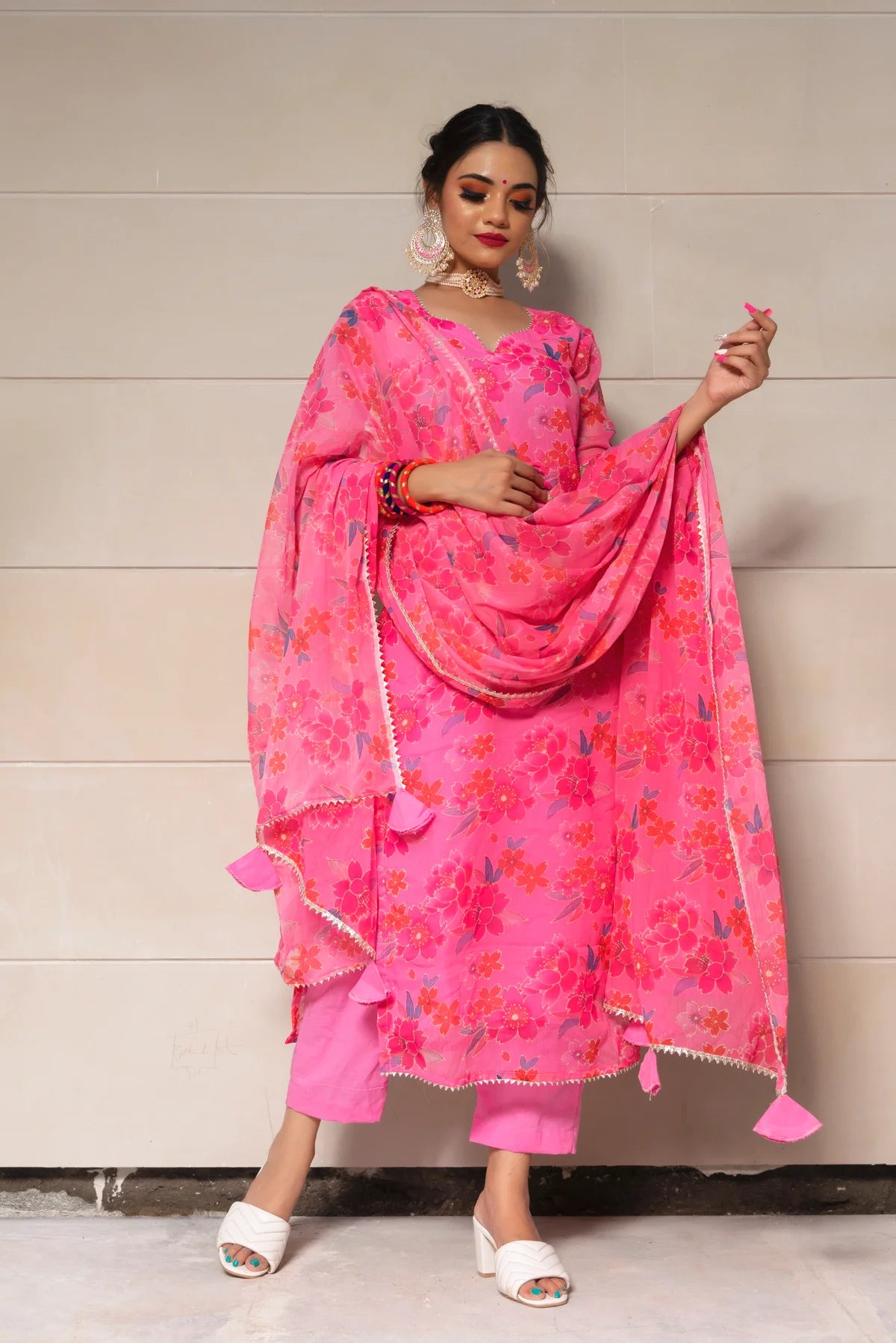 COSMOS PINK CHINNON CHIFFON SUIT SET