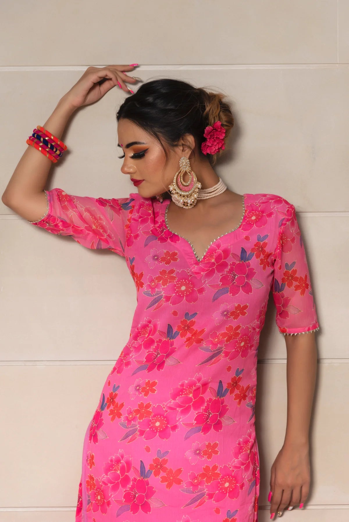 COSMOS PINK CHINNON CHIFFON SUIT SET