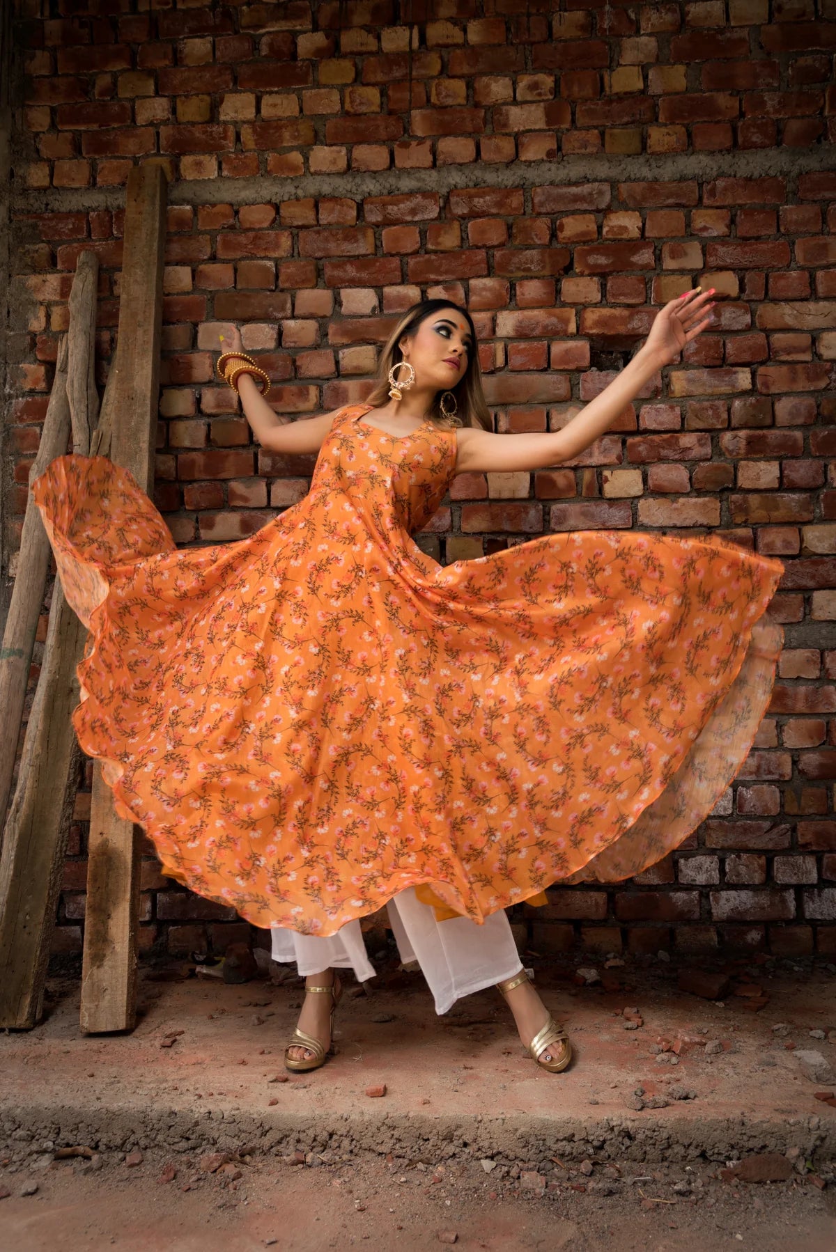 ORANGE PRINTED MODAL ANARKALI SET