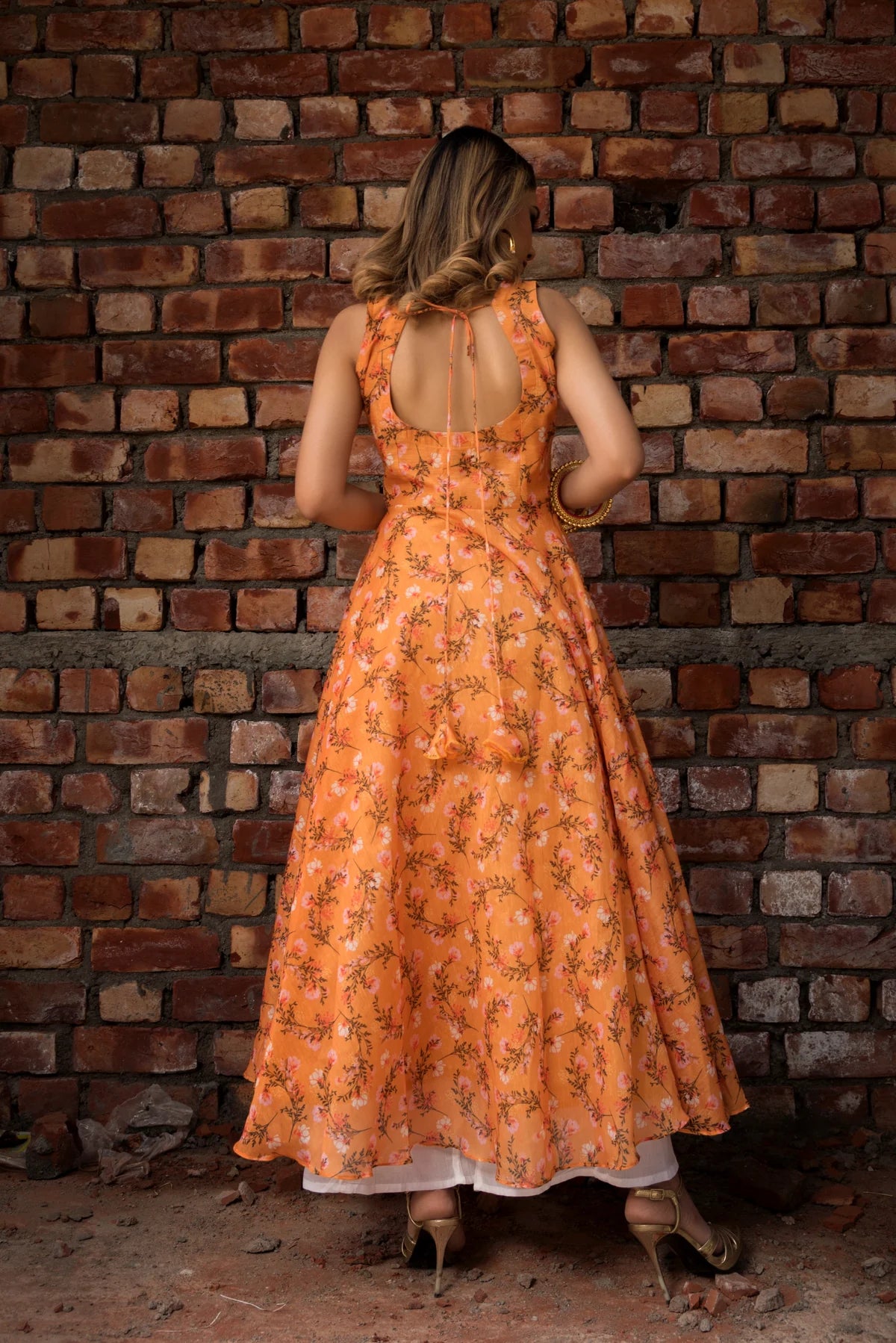 ORANGE PRINTED MODAL ANARKALI SET