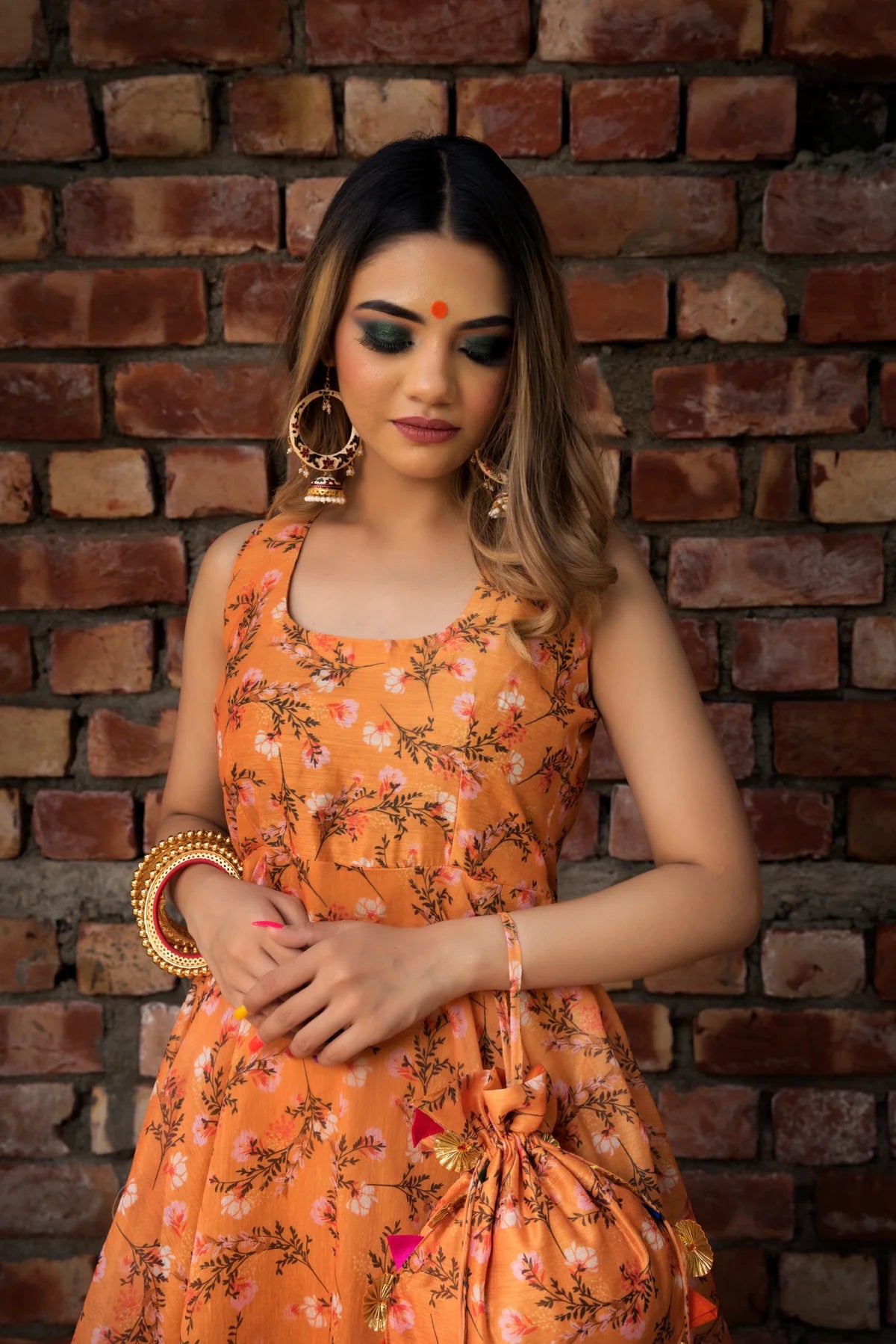 ORANGE PRINTED MODAL ANARKALI SET