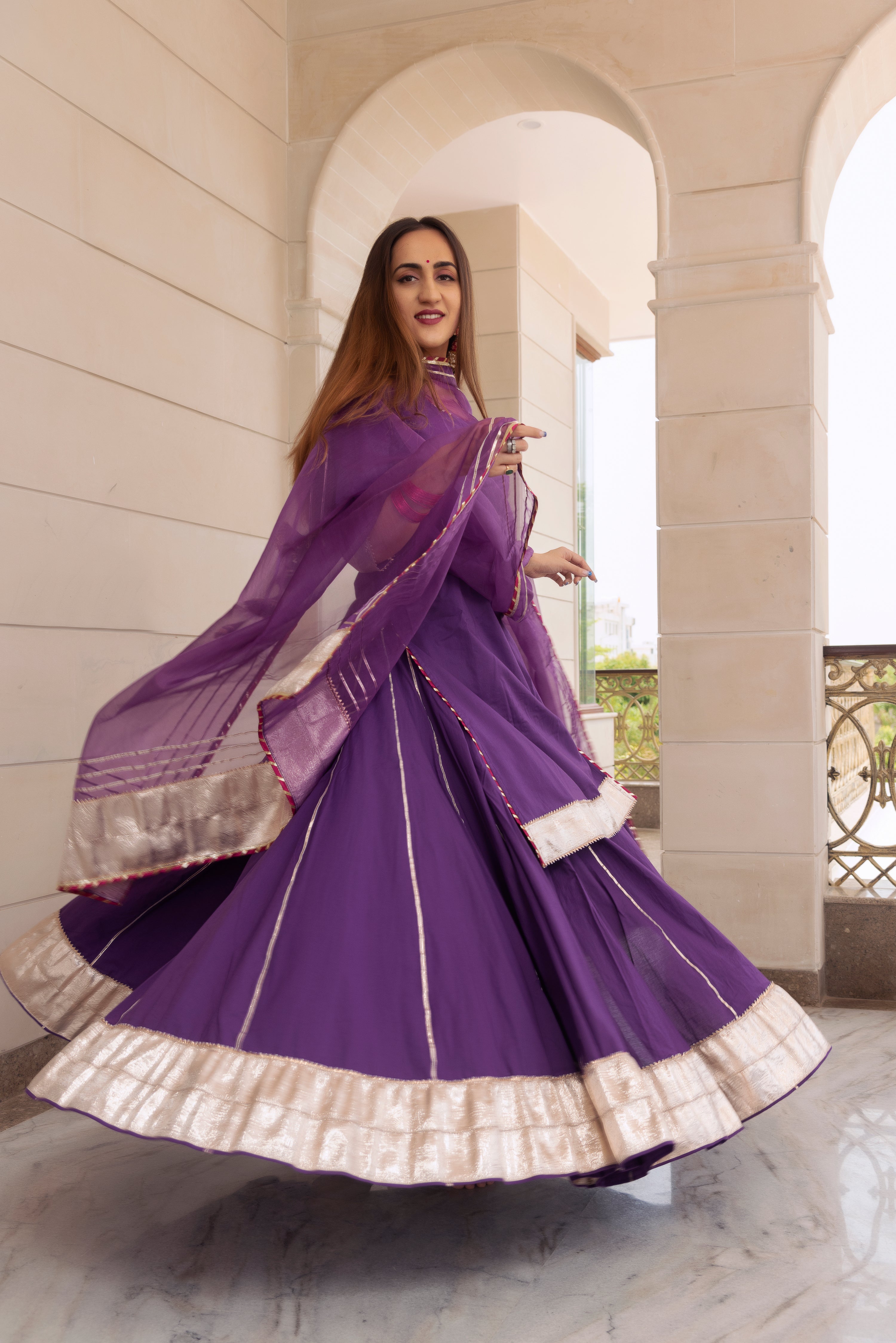 FALGUNI PURPLE KURTA SKIRT SET