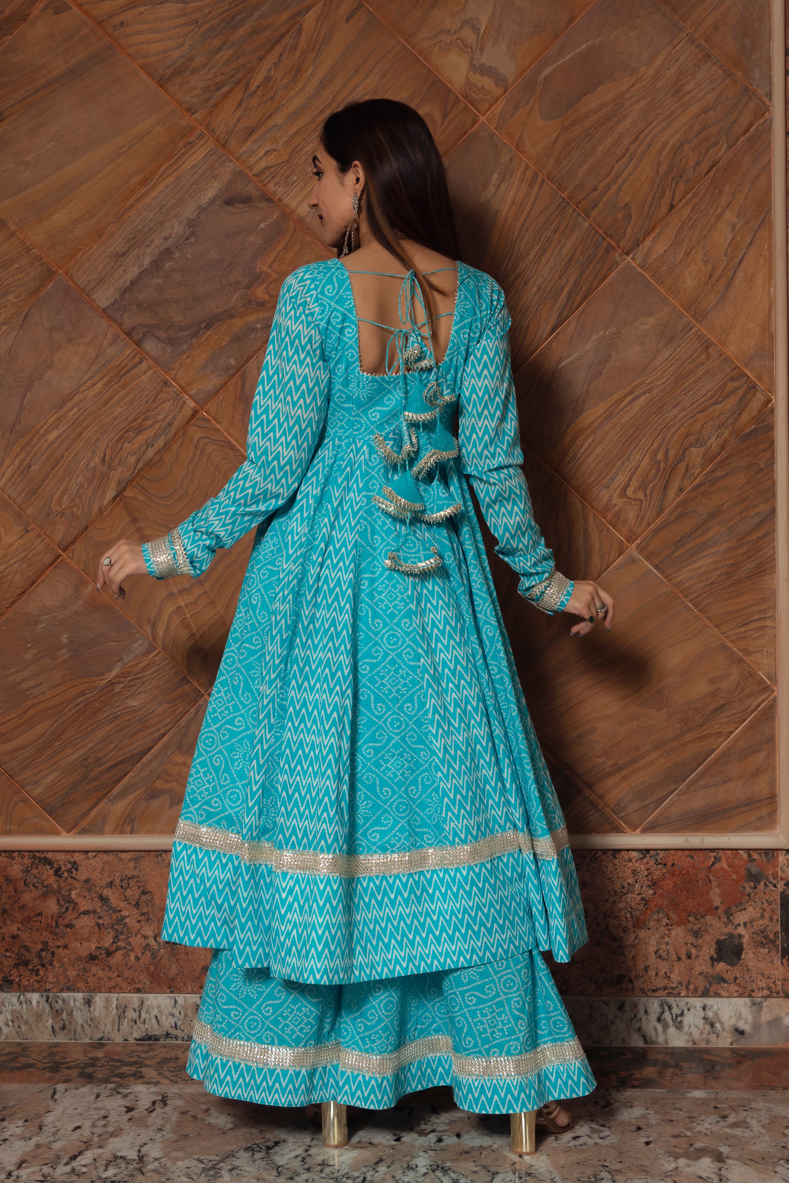 NEELKARI BLUE COTTON ANARKALI SET