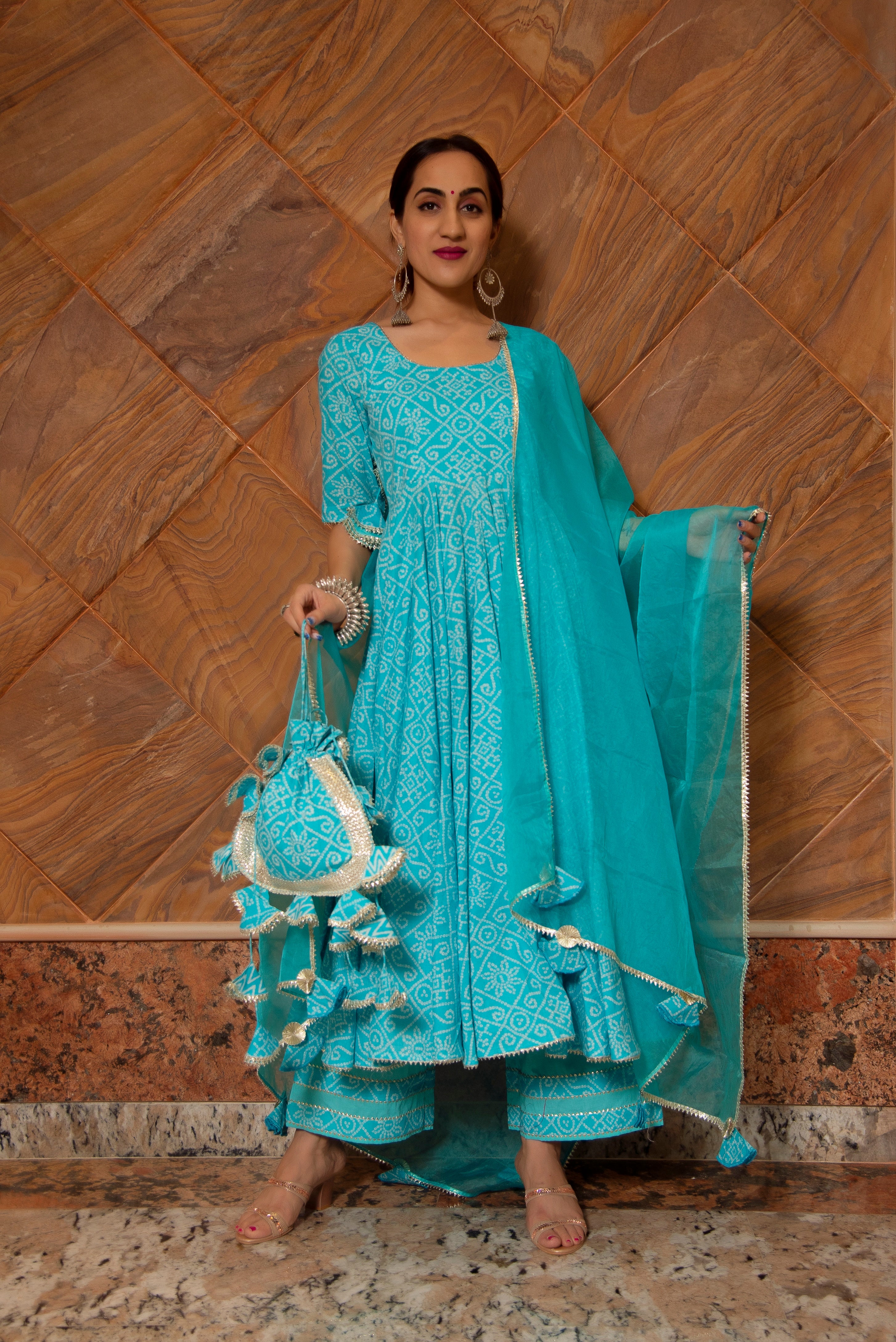 BANDHEJ BLUE COTTON ANARKALI SET