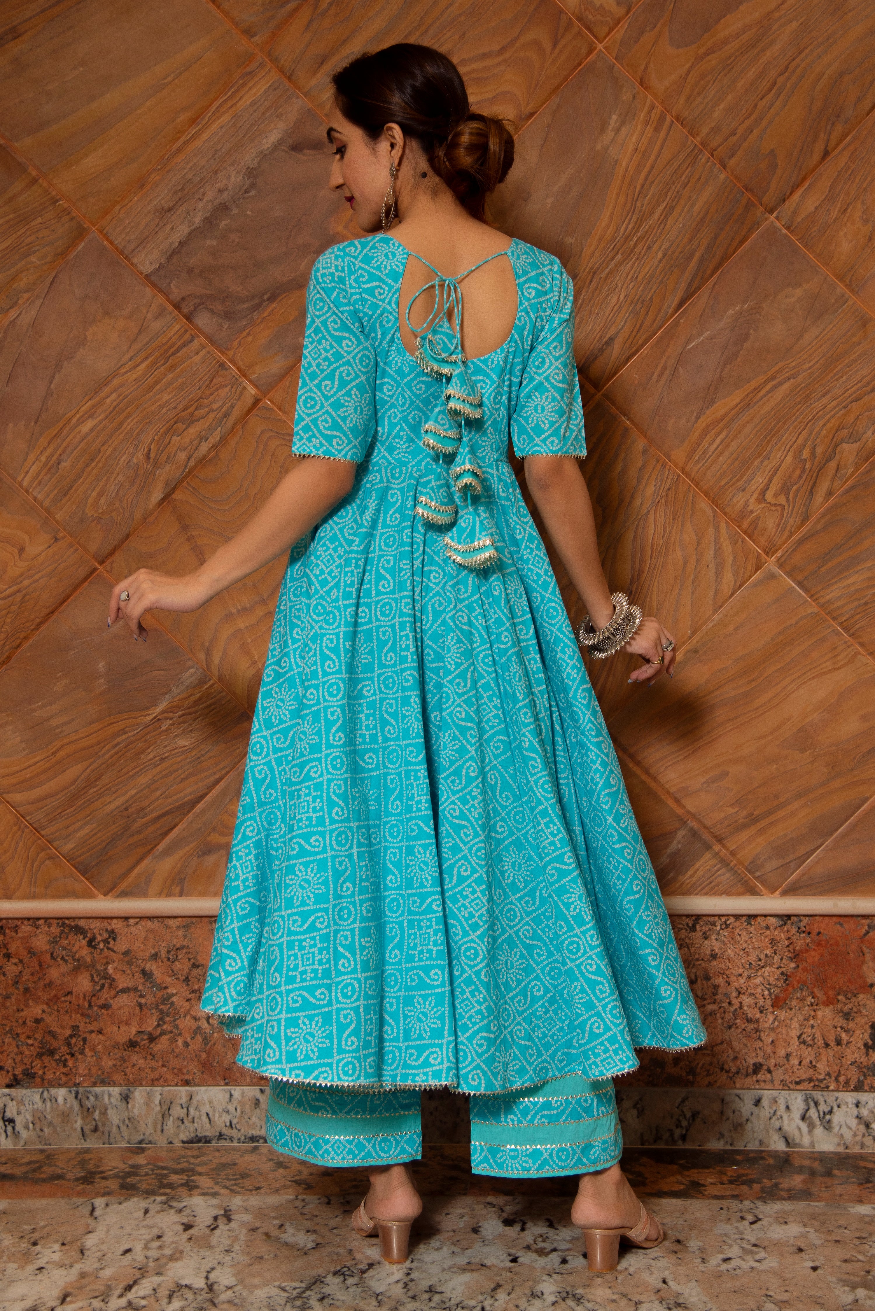 BANDHEJ BLUE COTTON ANARKALI SET